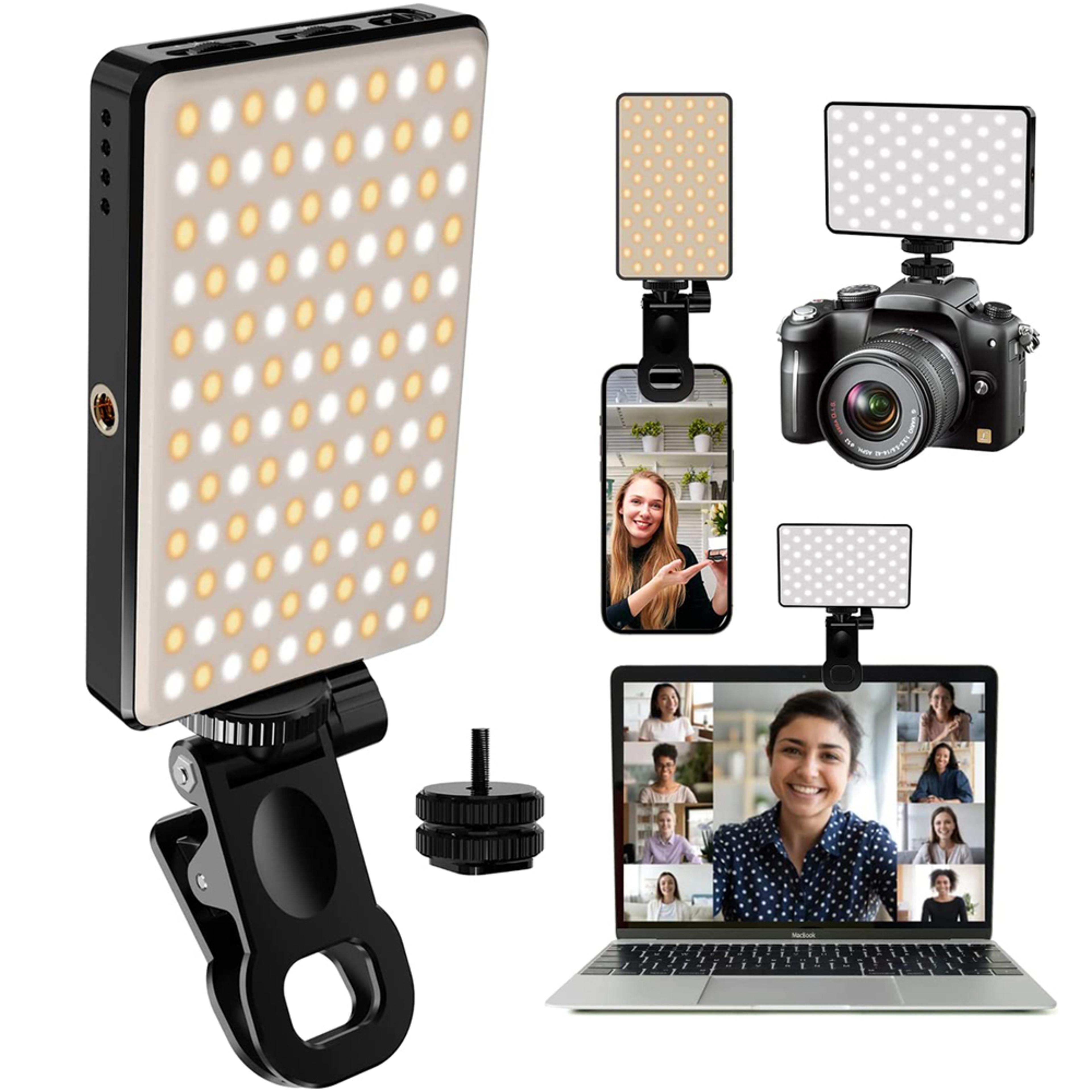 led selfie light 120 leds, rechargeable clip light with 3 light modes ring light for phone ipad laptop