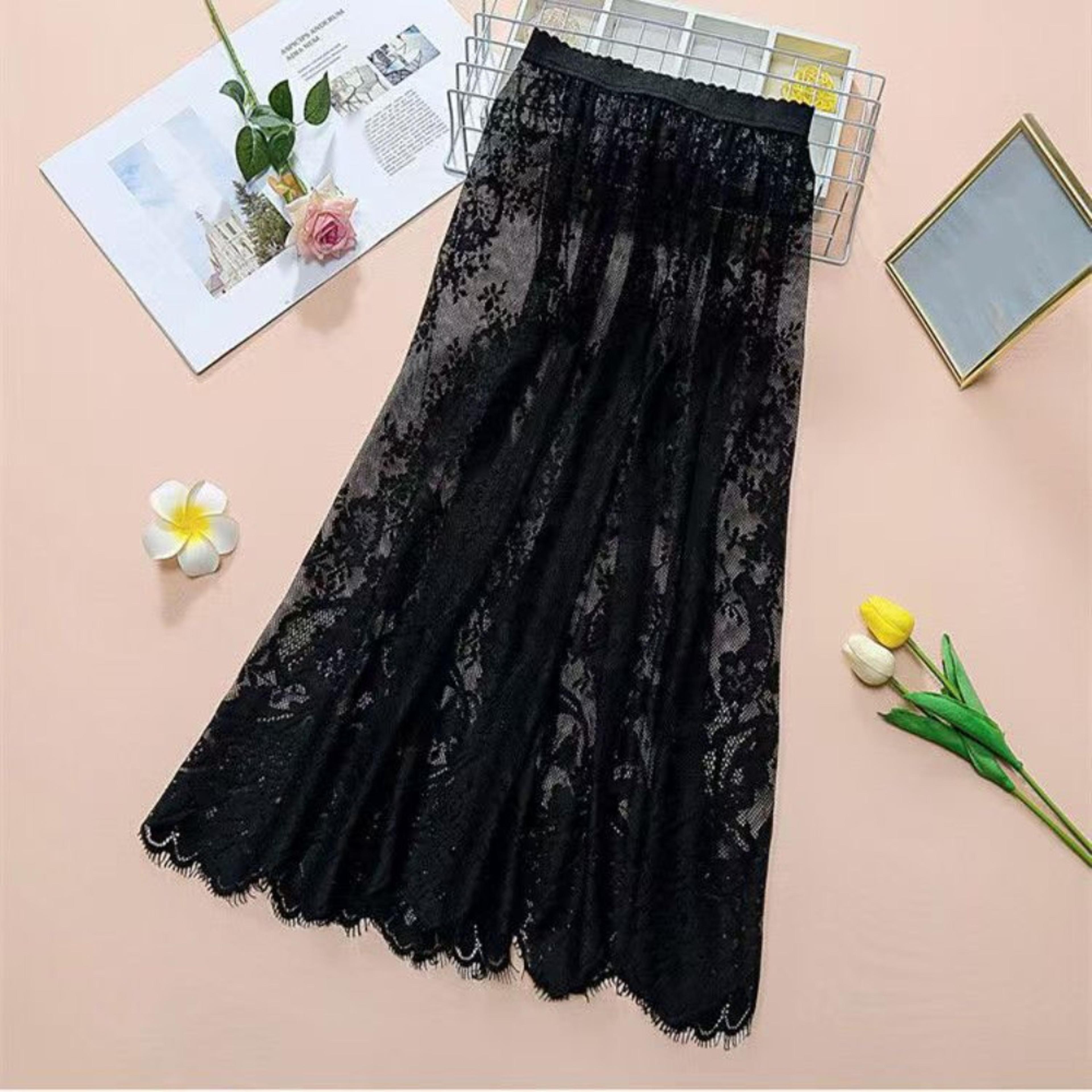 soft flower lace underskirt, anti glare safety slip for cheongsam, 75cm loose lining petticoat for women