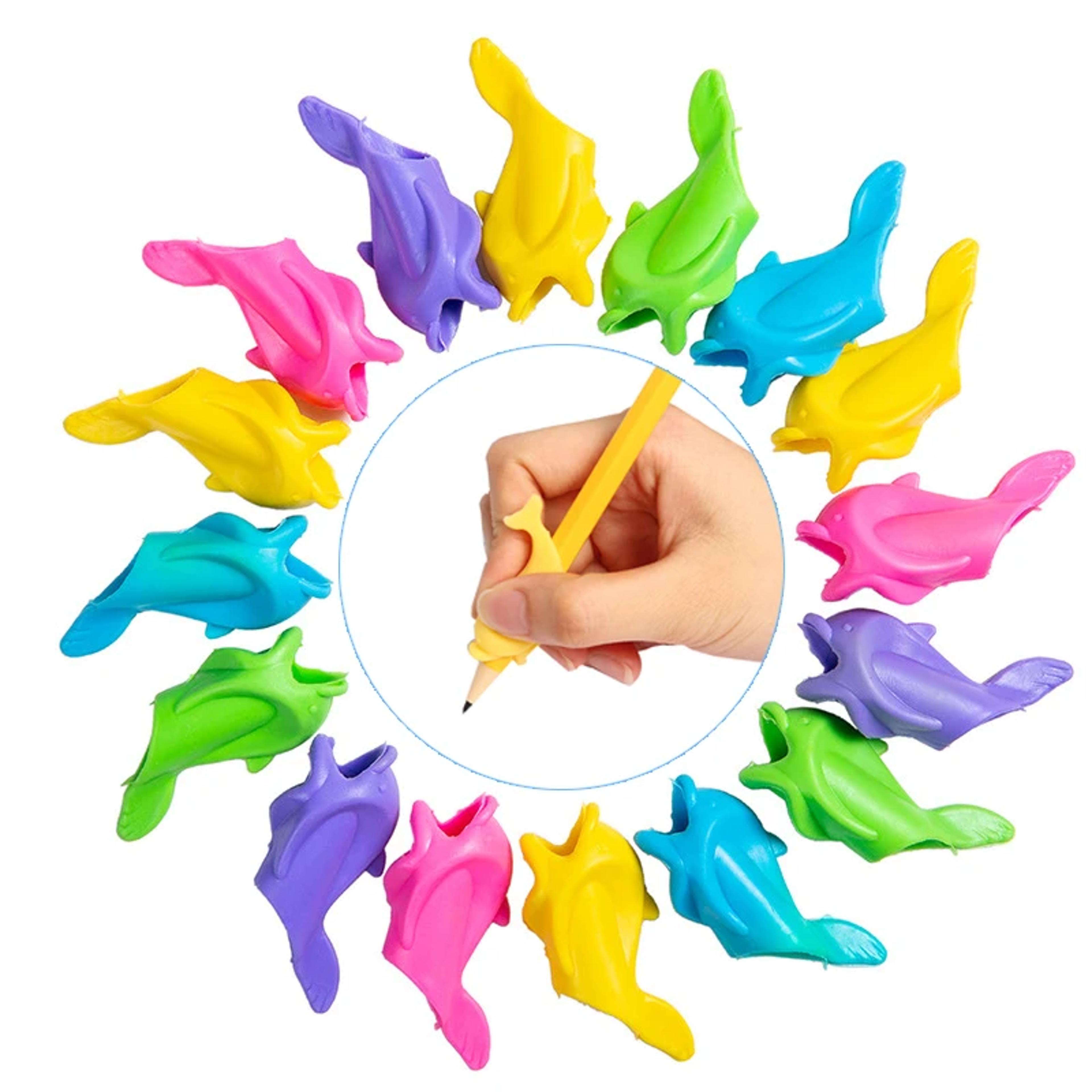 kids silicone pen holder grip tool, 10 pcs fish pencil writing aid, baby learning correction device stationery