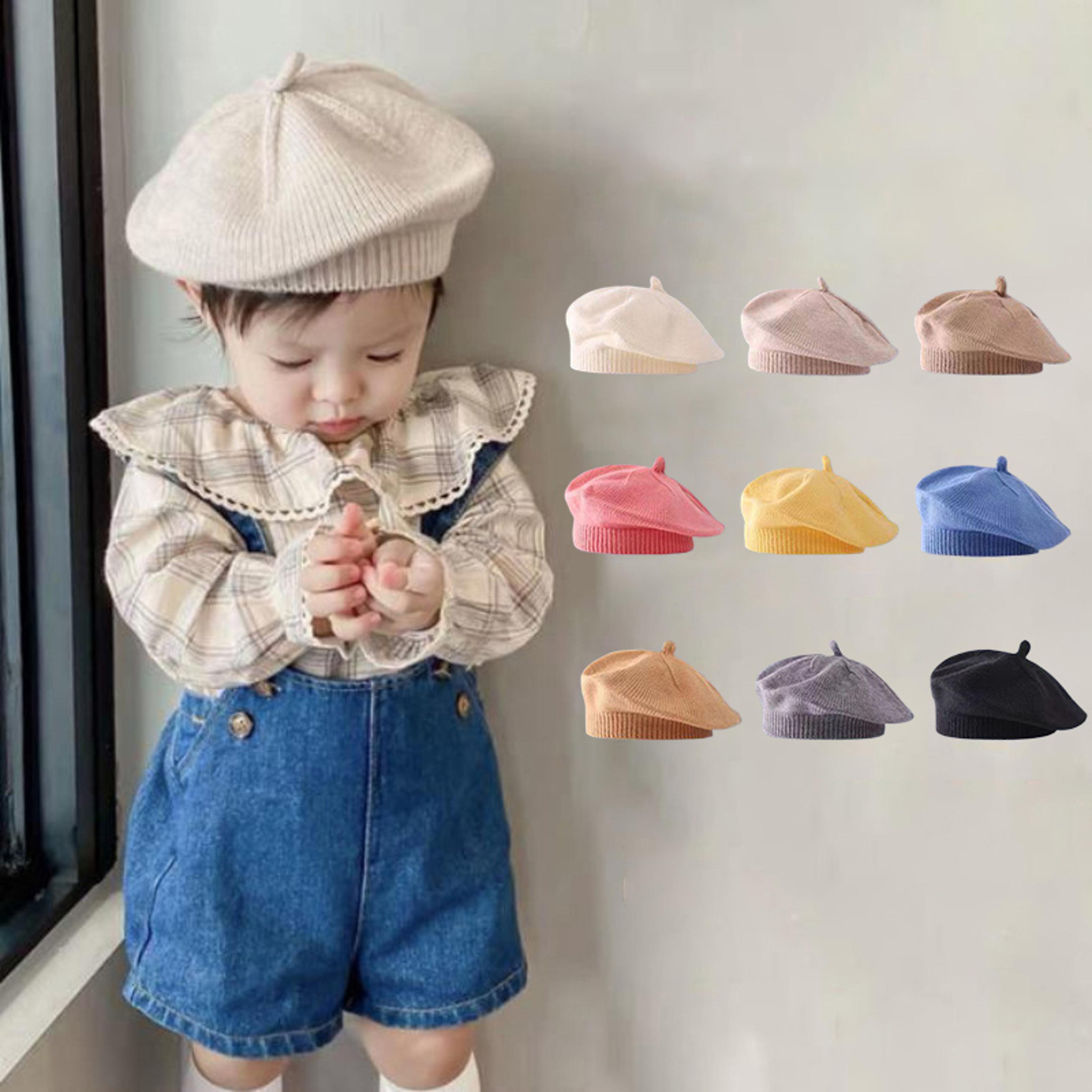fashion cute baby knitted beret hat: solid color winter cap for kids, autumn & outdoor bonnet accessories gift