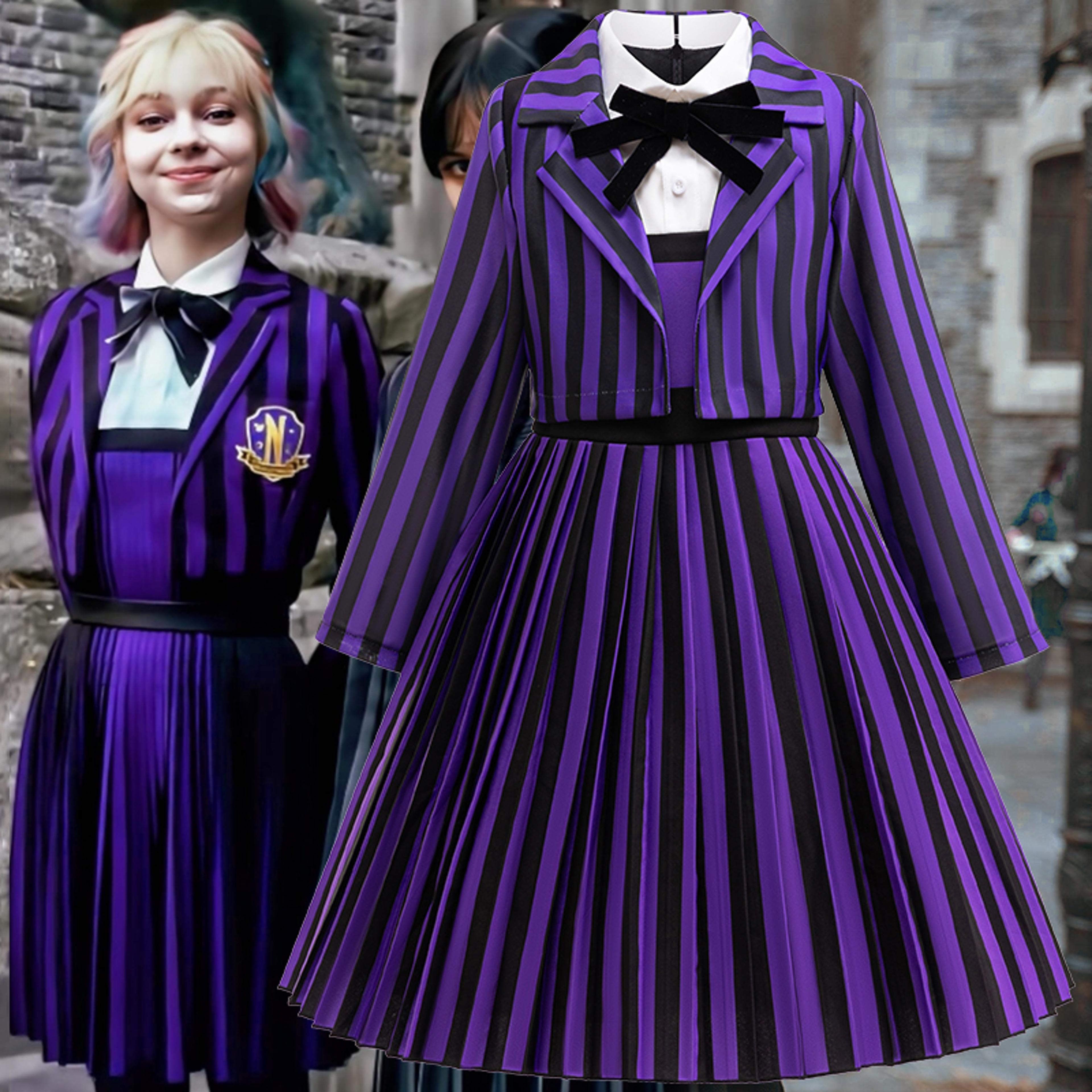 wednesday and enid sinclair cosplay costume, 2 pcs girl dress set, for halloween carnival, birthday party performance, k