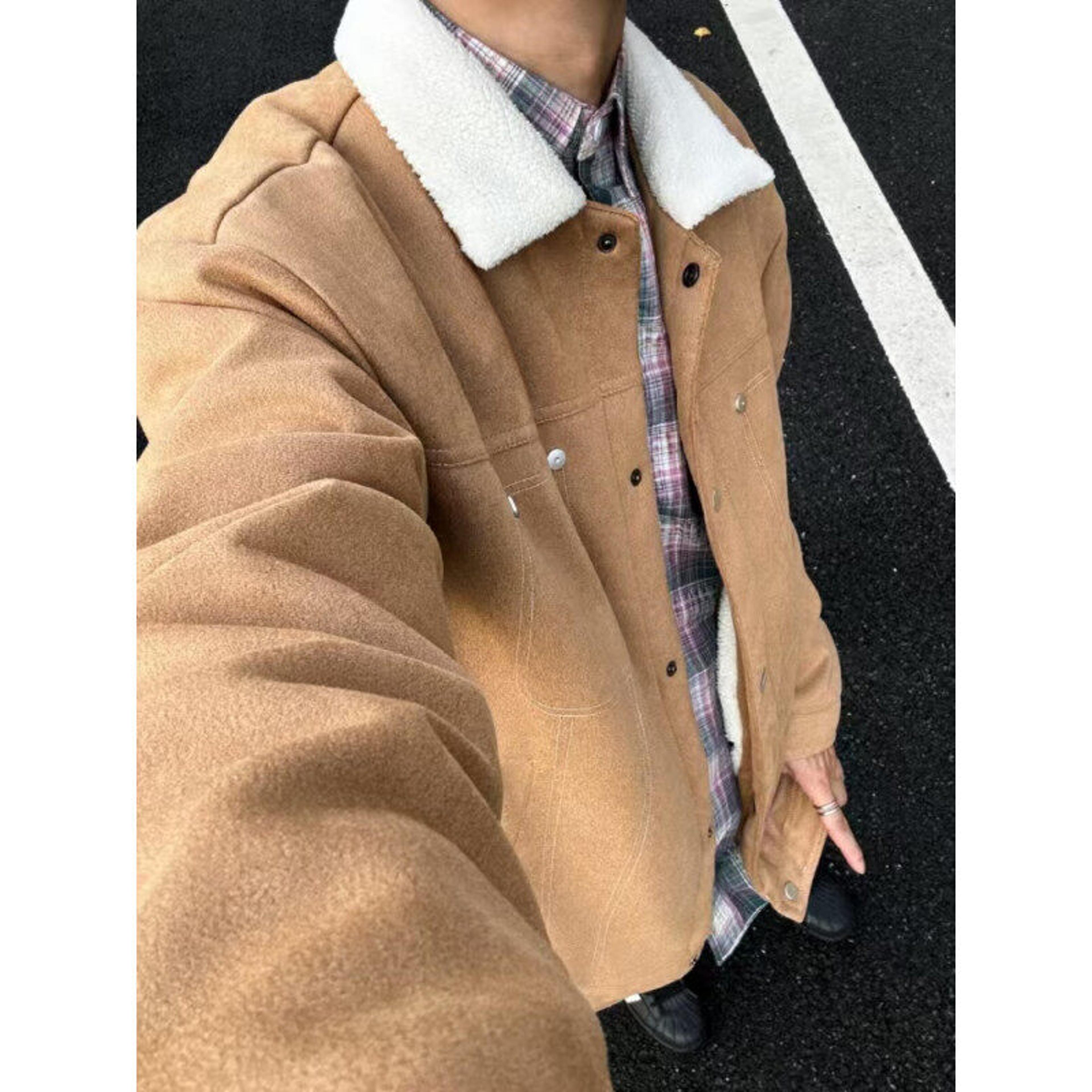 men's winter coat, loose lapel jacket, thickened faux fur lamb wool cotton clothing