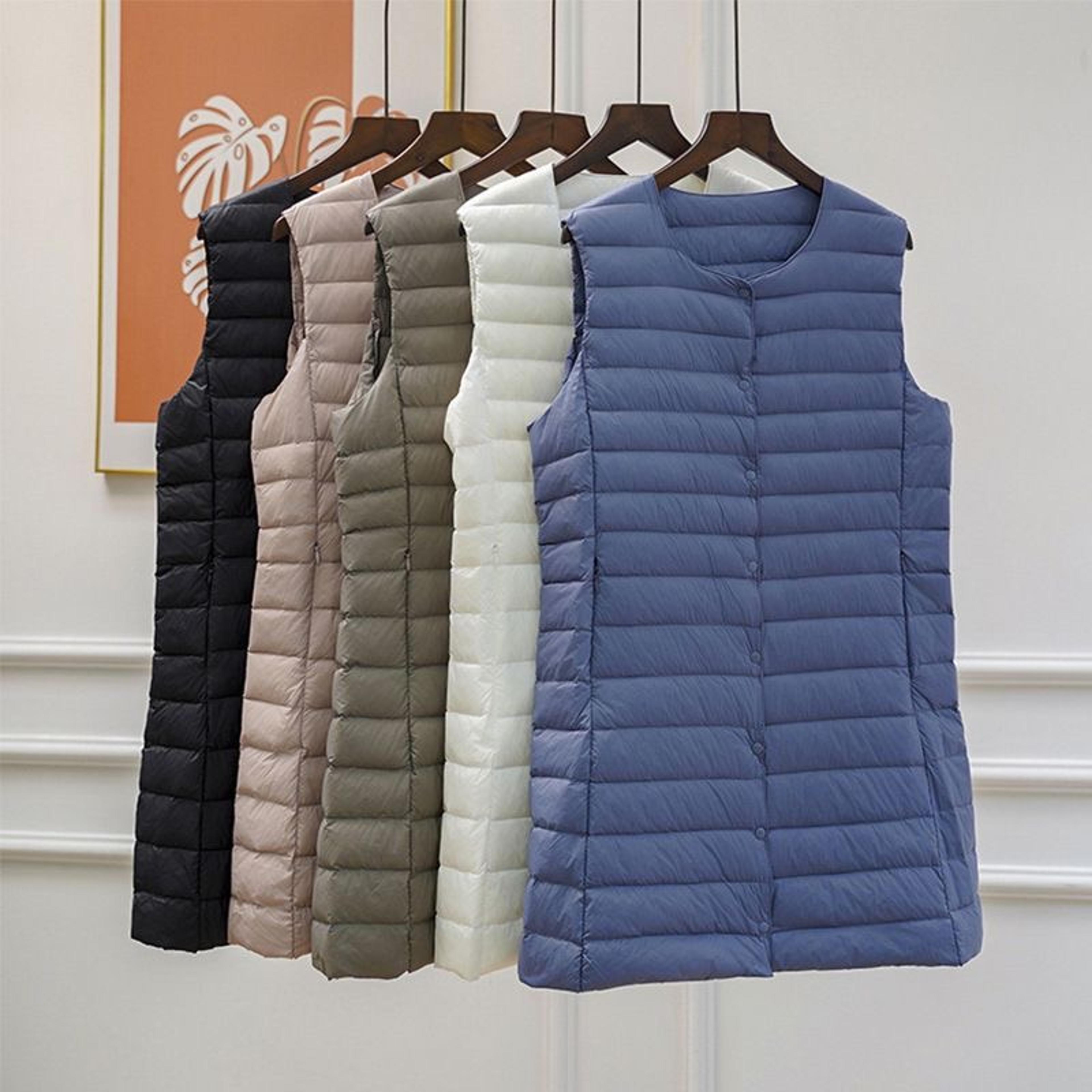 women's mid length down vest, all match fashion slim fit, round neck v neck design, autumn winter wear