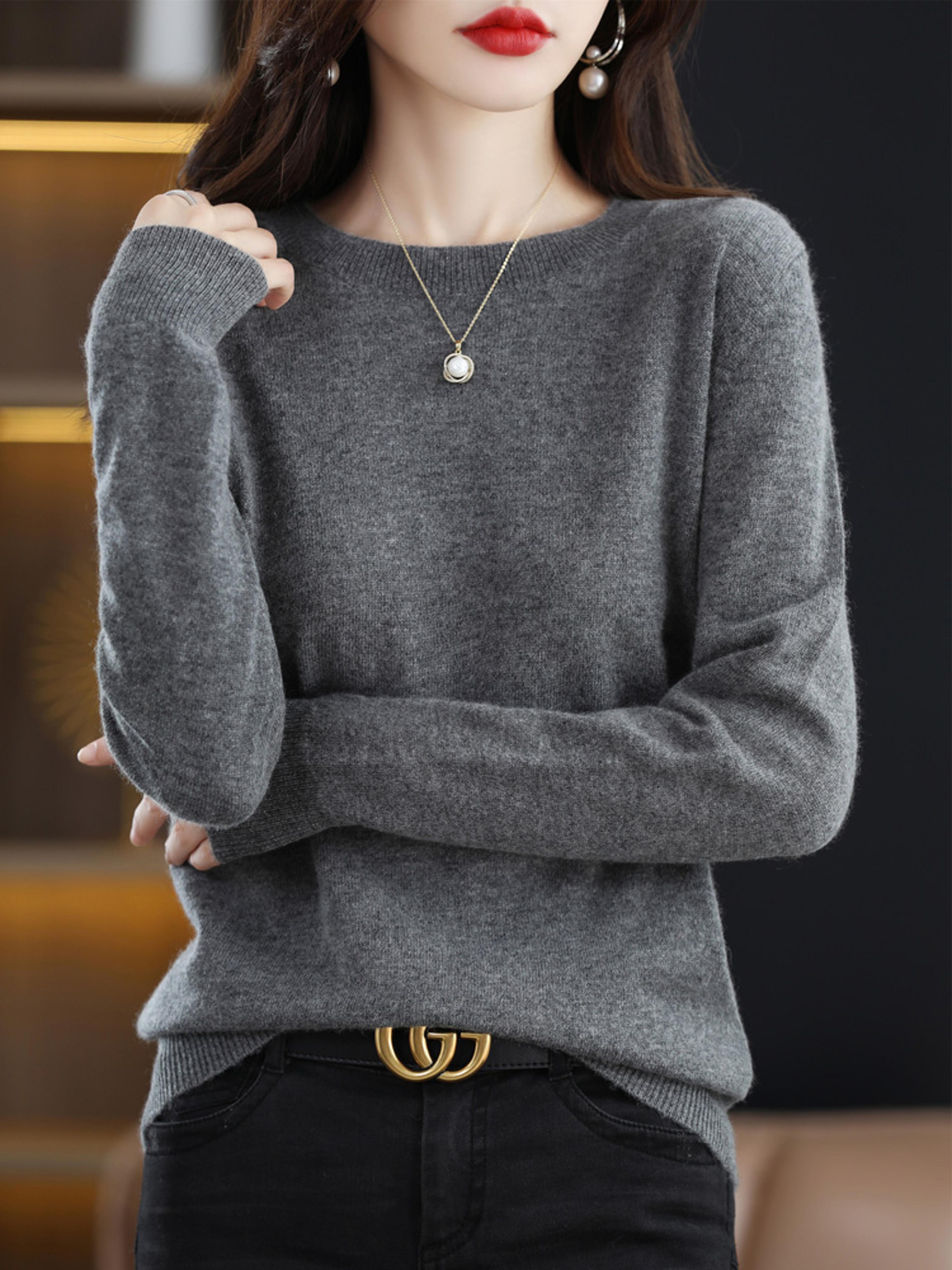 women's merino wool sweater, o neck long sleeve pullover, spring autumn winter basic jumper, knitwear tops