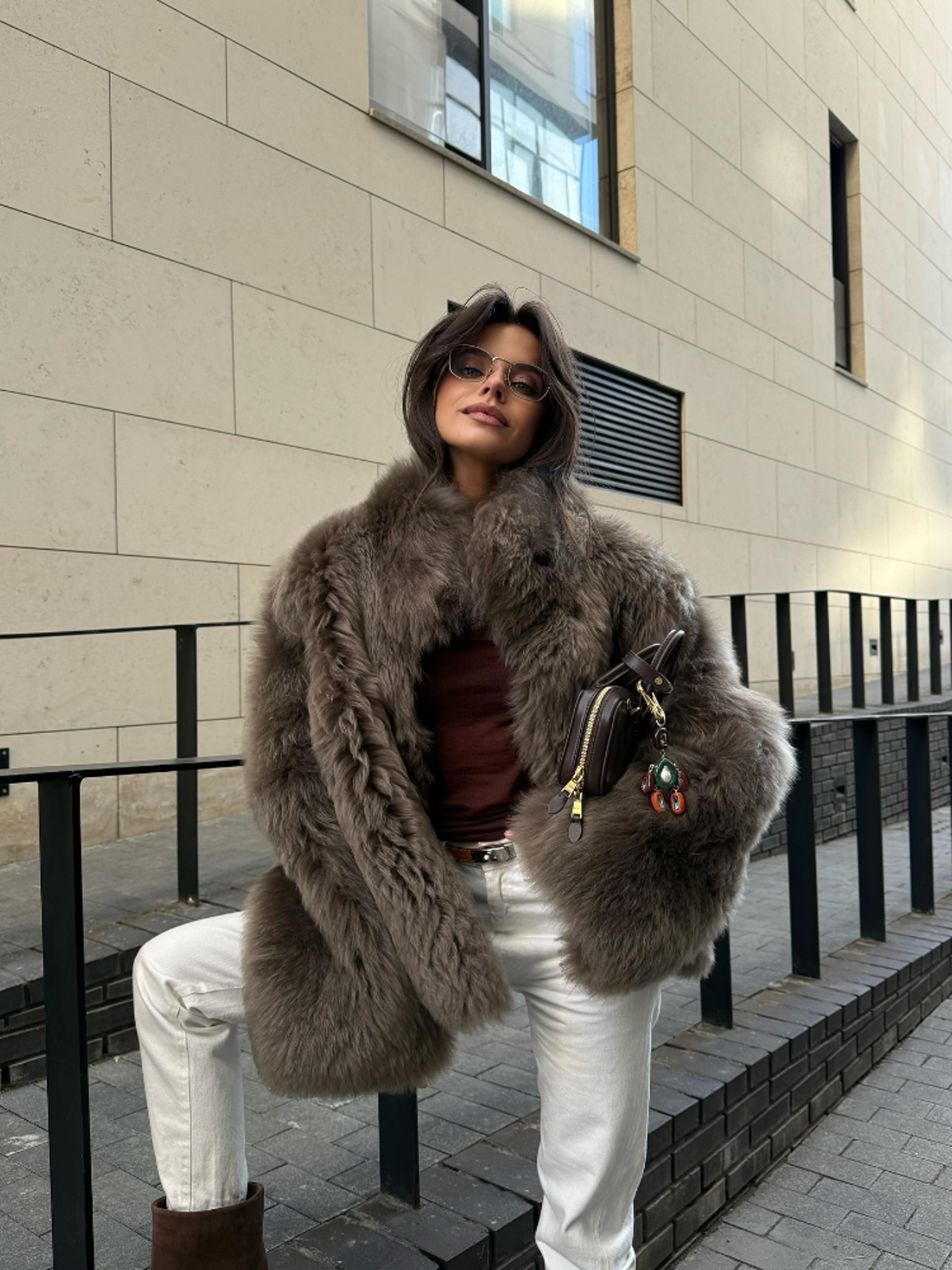 chic women's furry coat, loose fit with stand up collar, thick warm winter outerwear, solid color fashion