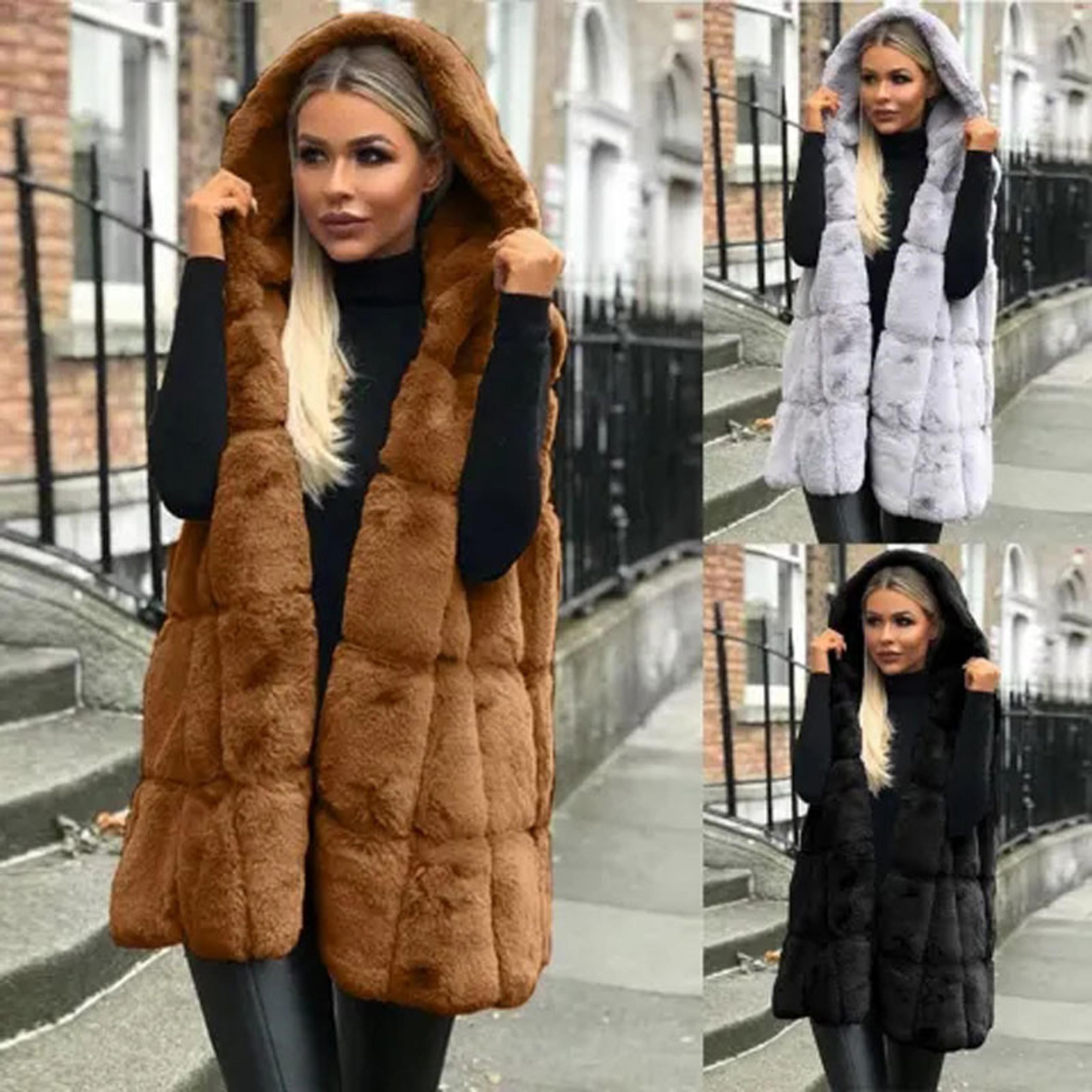 new women's imitation fur hooded vest, cozy winter fashion, autumn layering piece