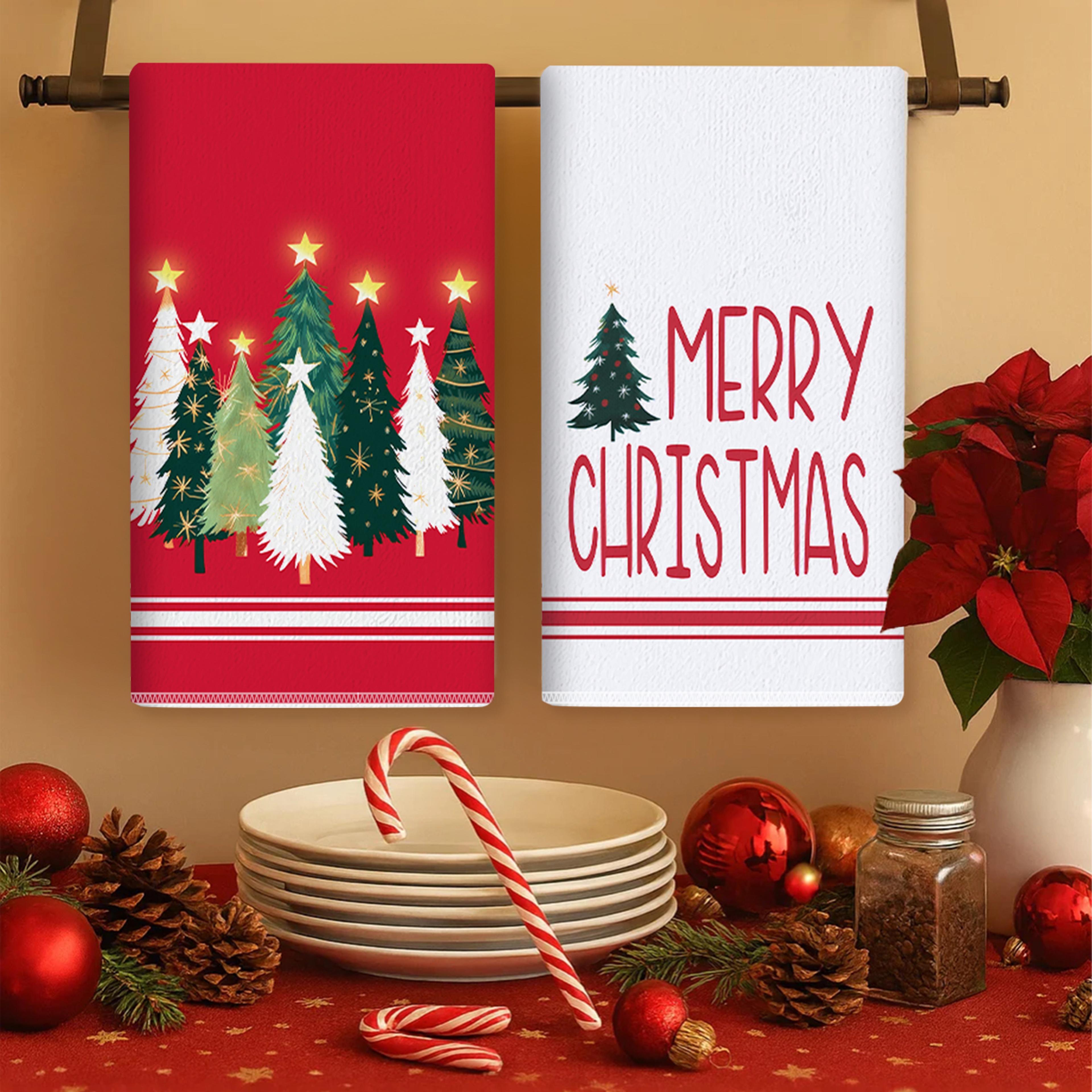 merry christmas kitchen towels, navidad natal dish towel, santa claus party decoration, new year gift set