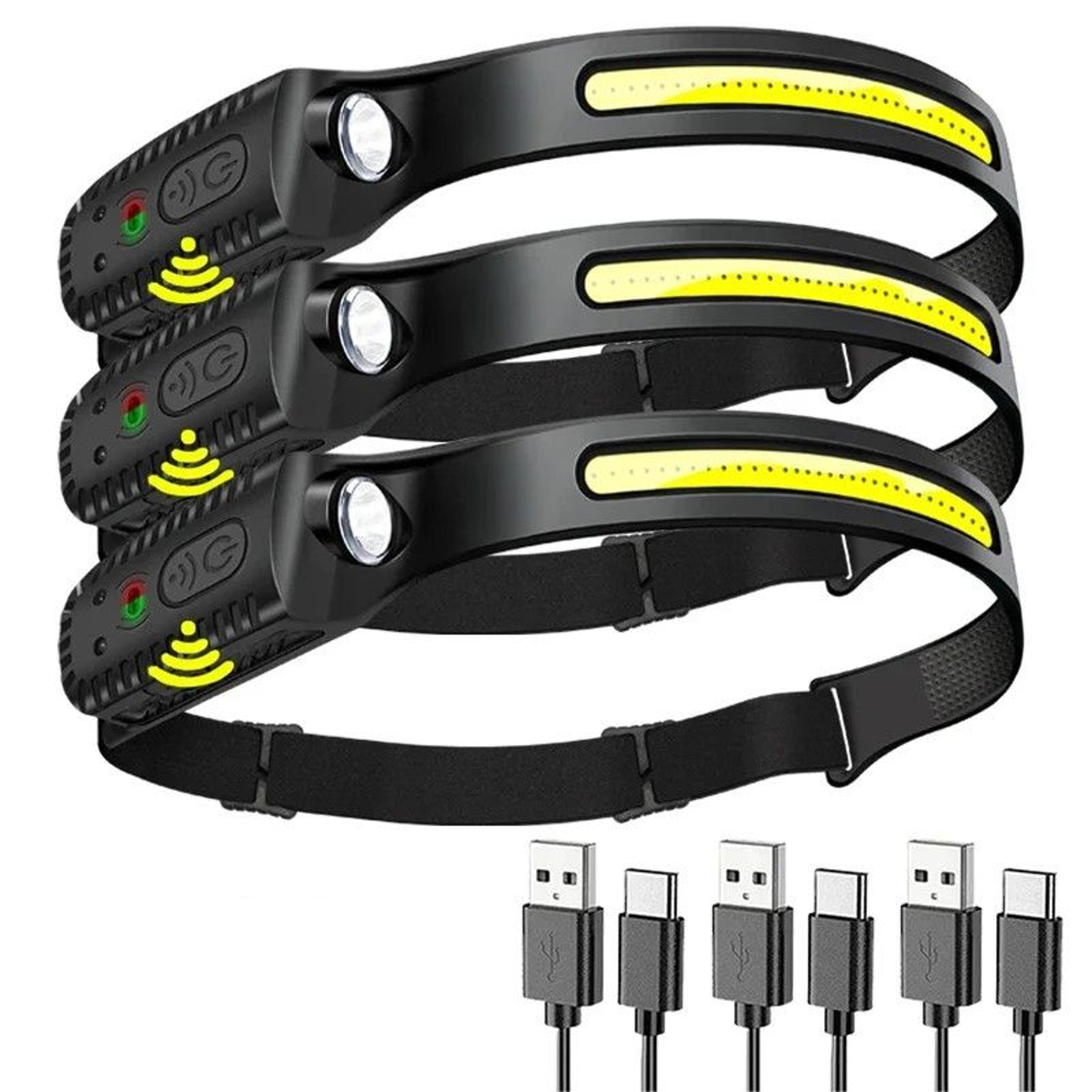led sensor headlamp with usb recharge | hands-free motion light for work, hike, emergencies