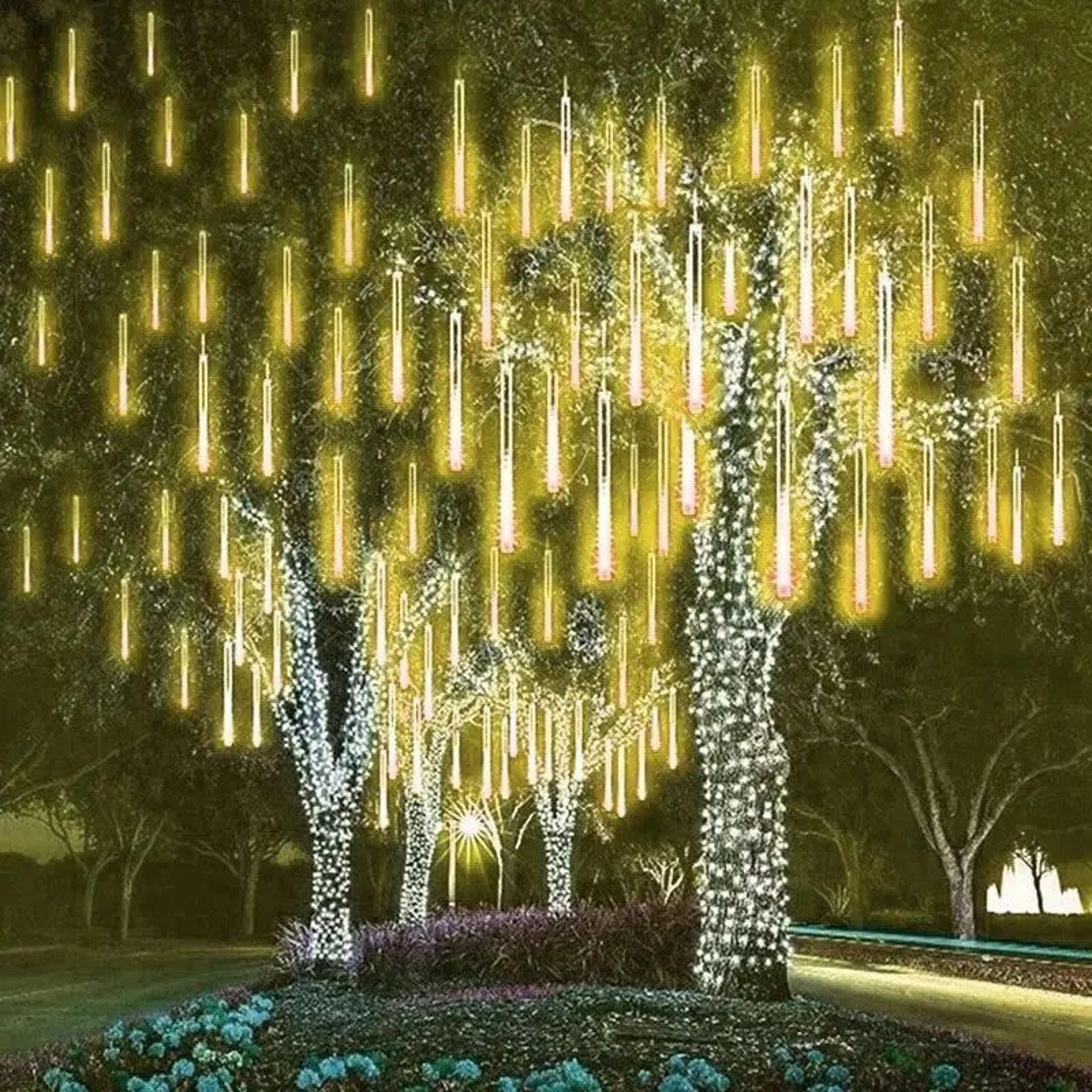 led dripping icicle lights for rooflines & porches, snowfall effect, plug & play