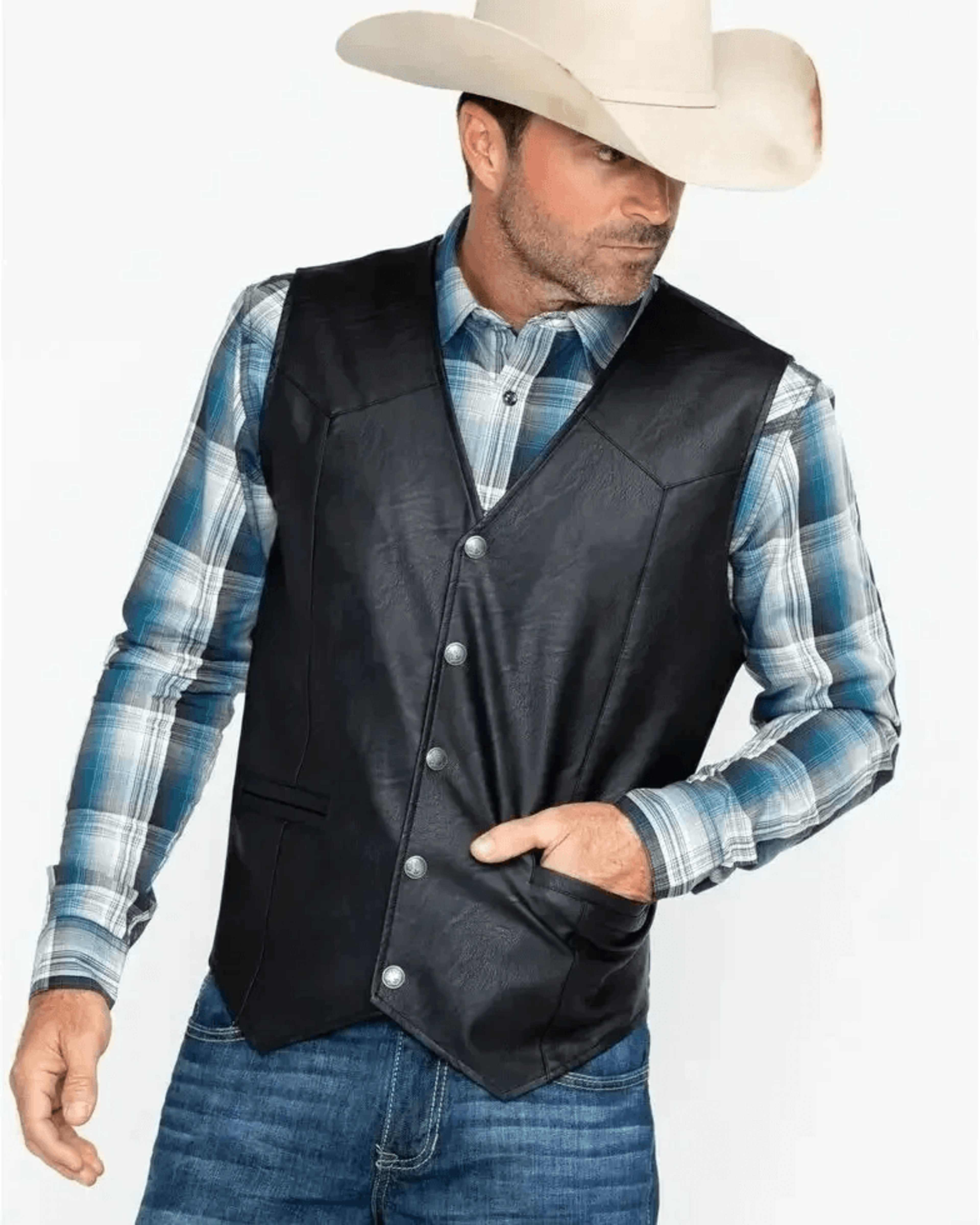 men's genuine leather vest – snap front, biker look, rugged & comfortable fit