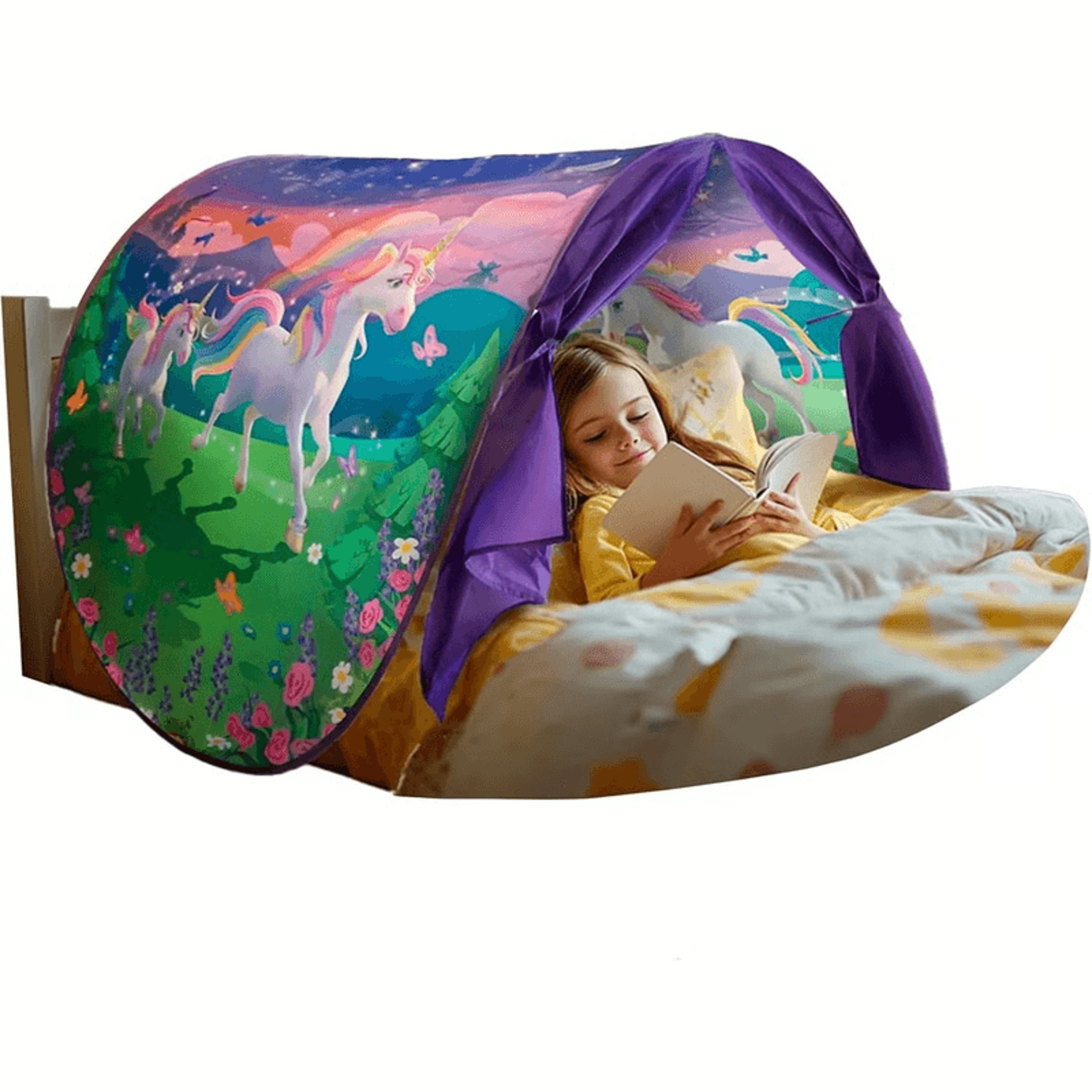 dream tent for kids with light show, side pocket & foldable canopy for better sleep