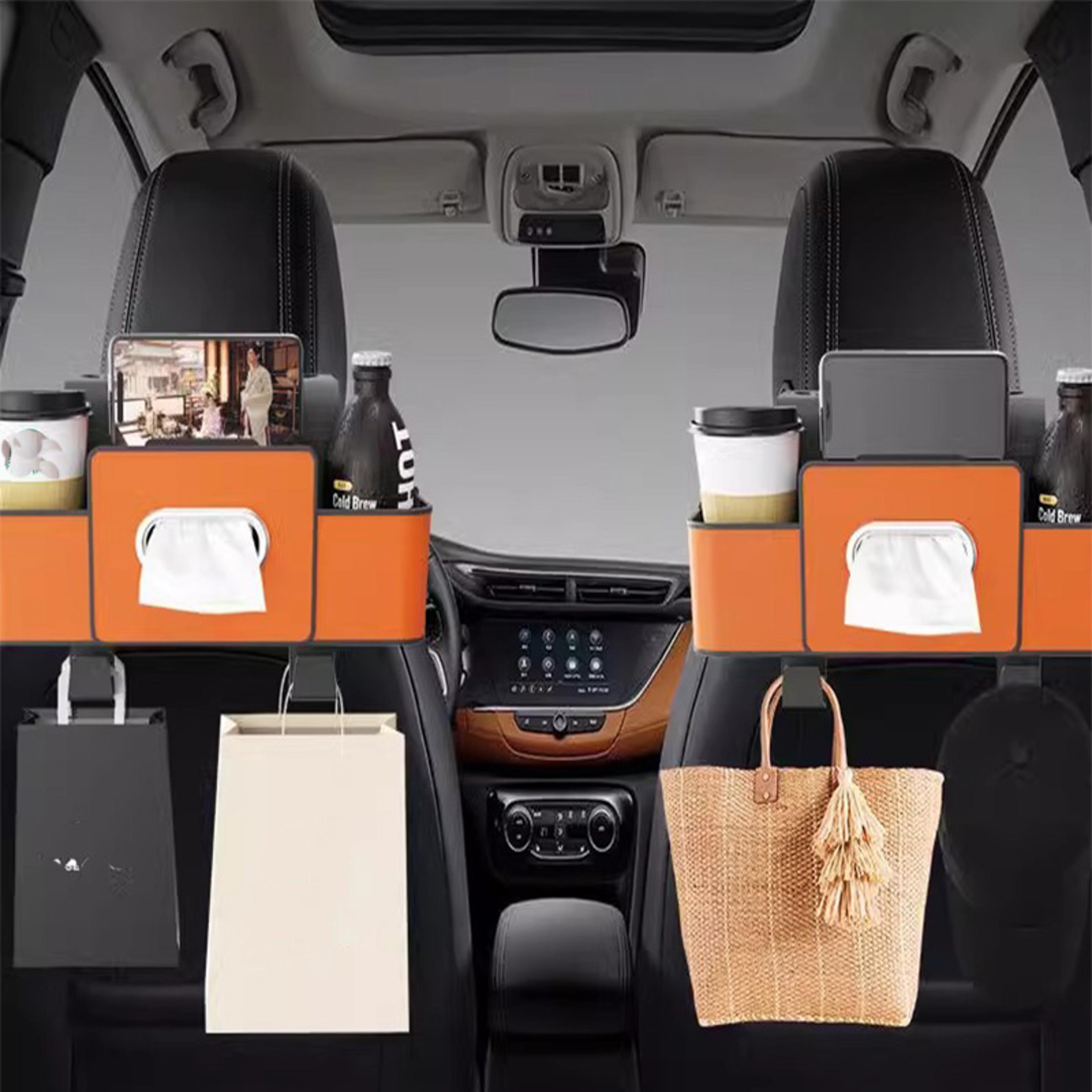 car backseat organizer with leather storage & cup holder, practical car interior organizer