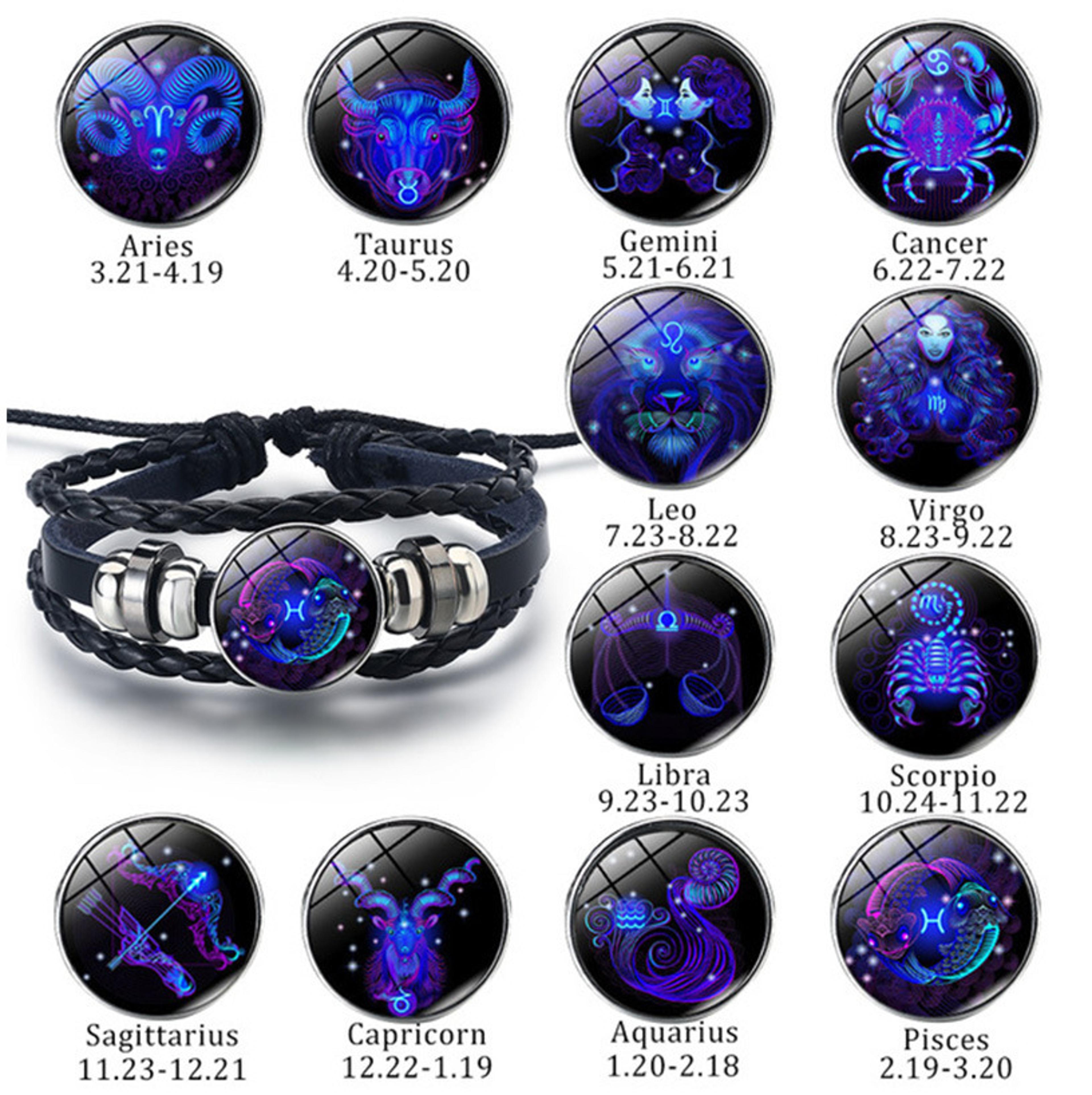 zodiac sign glow leather bracelet personalized astrology gift for daily style