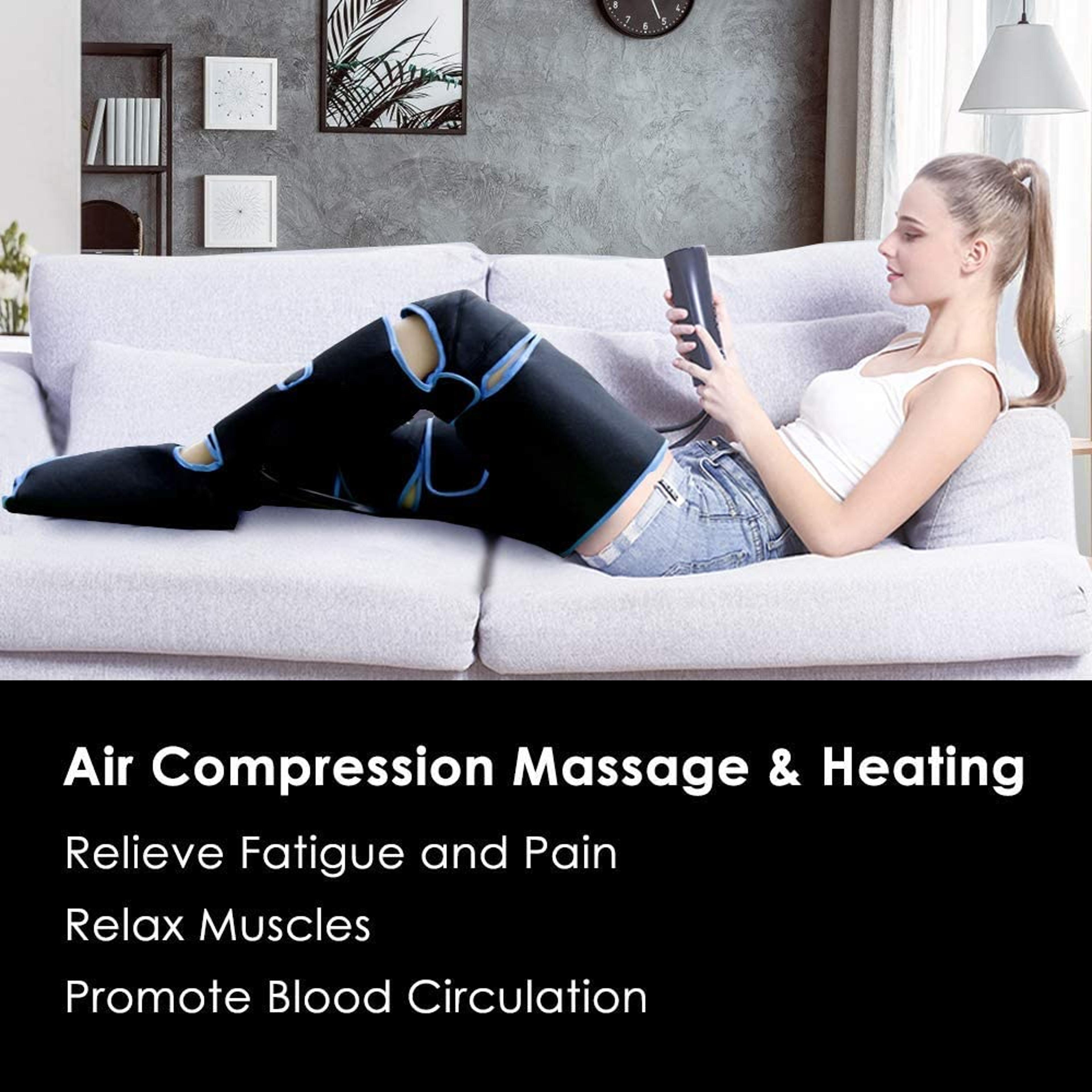 leg massager with heating tech promotes blood circulation & muscle relaxation