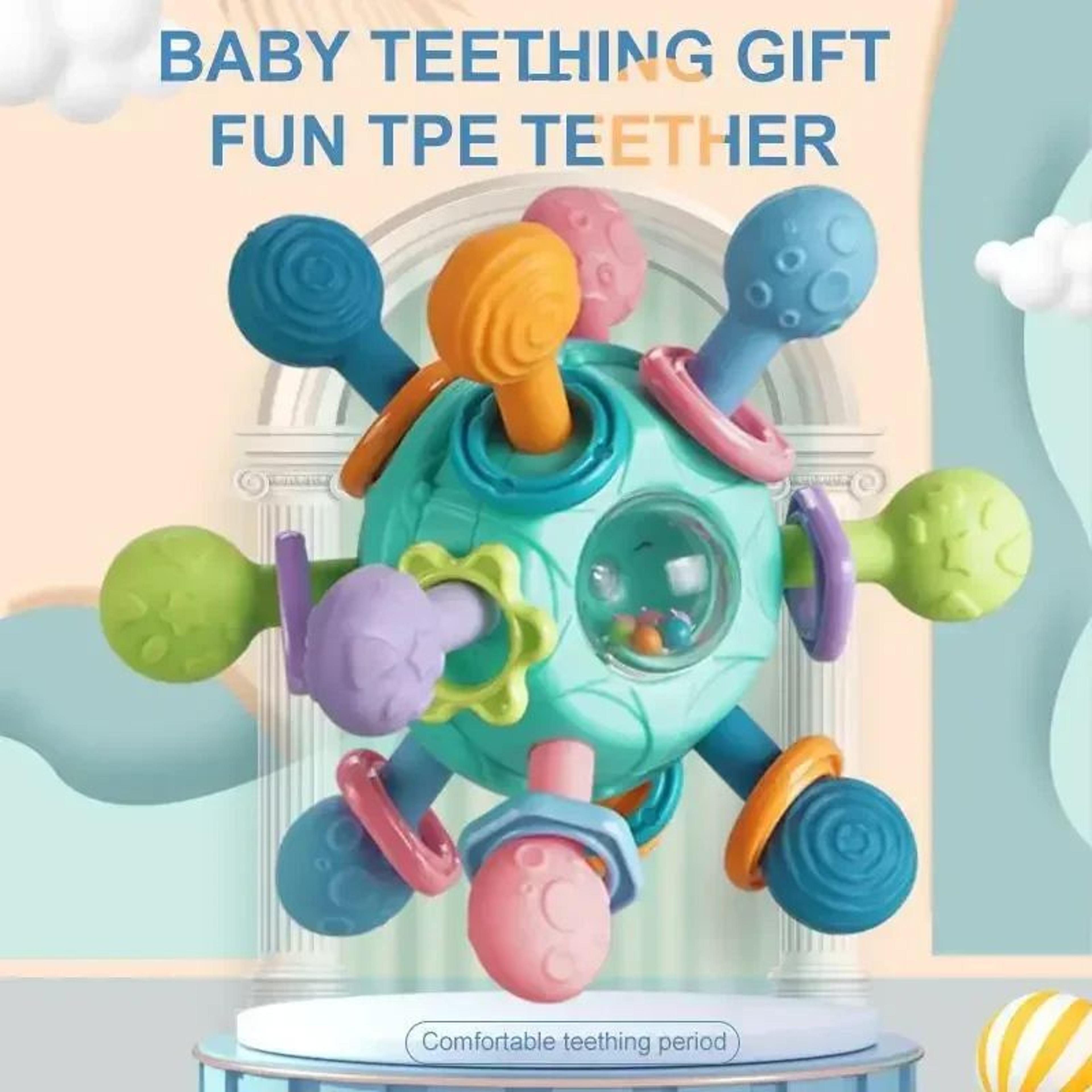 infant sensory teething toy, baby rattle ball, silicone grasping activity toy for development