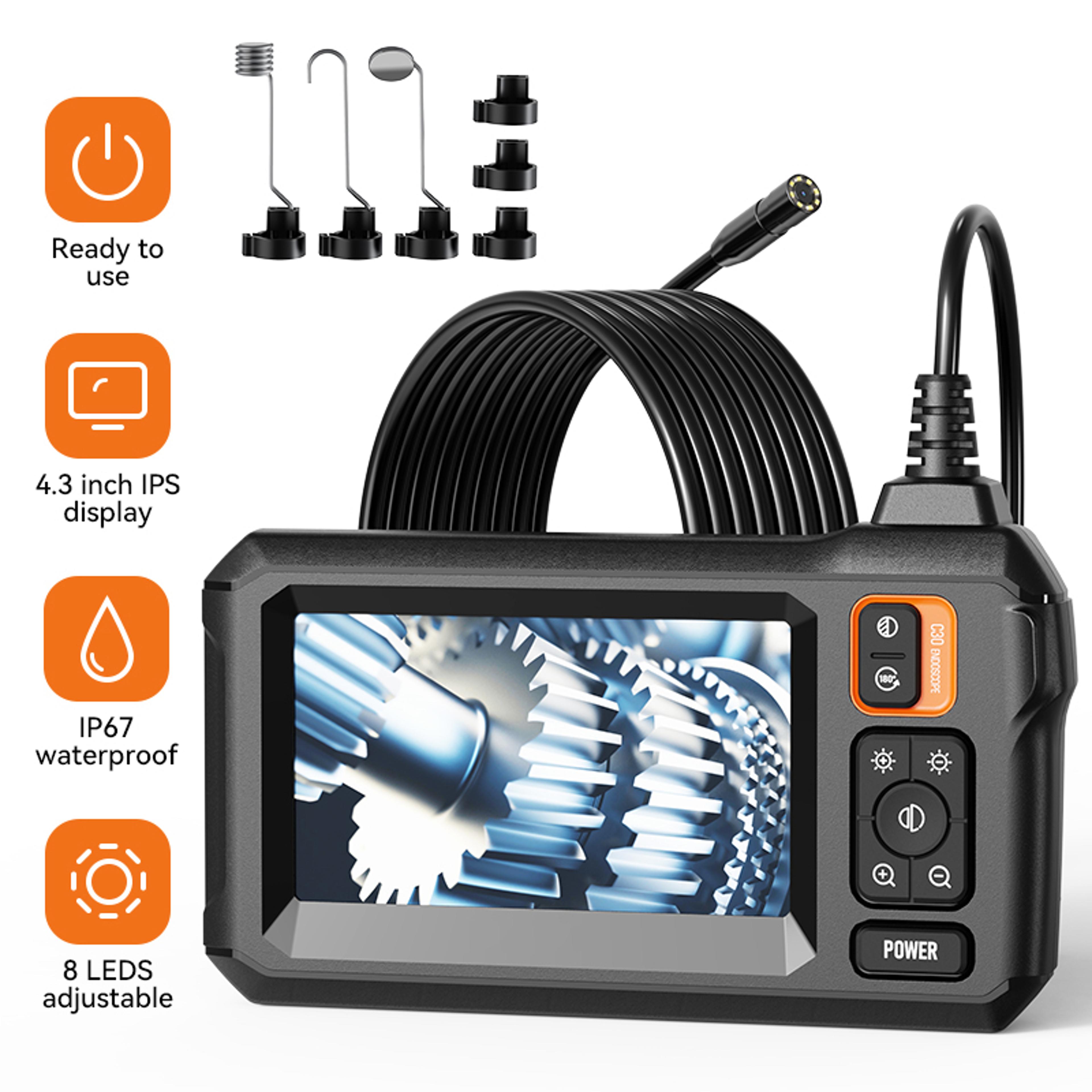 dual & single lens endoscope camera, 1080p hd, 4.3" ips screen, ip67 waterproof borescope for car & pipe inspection