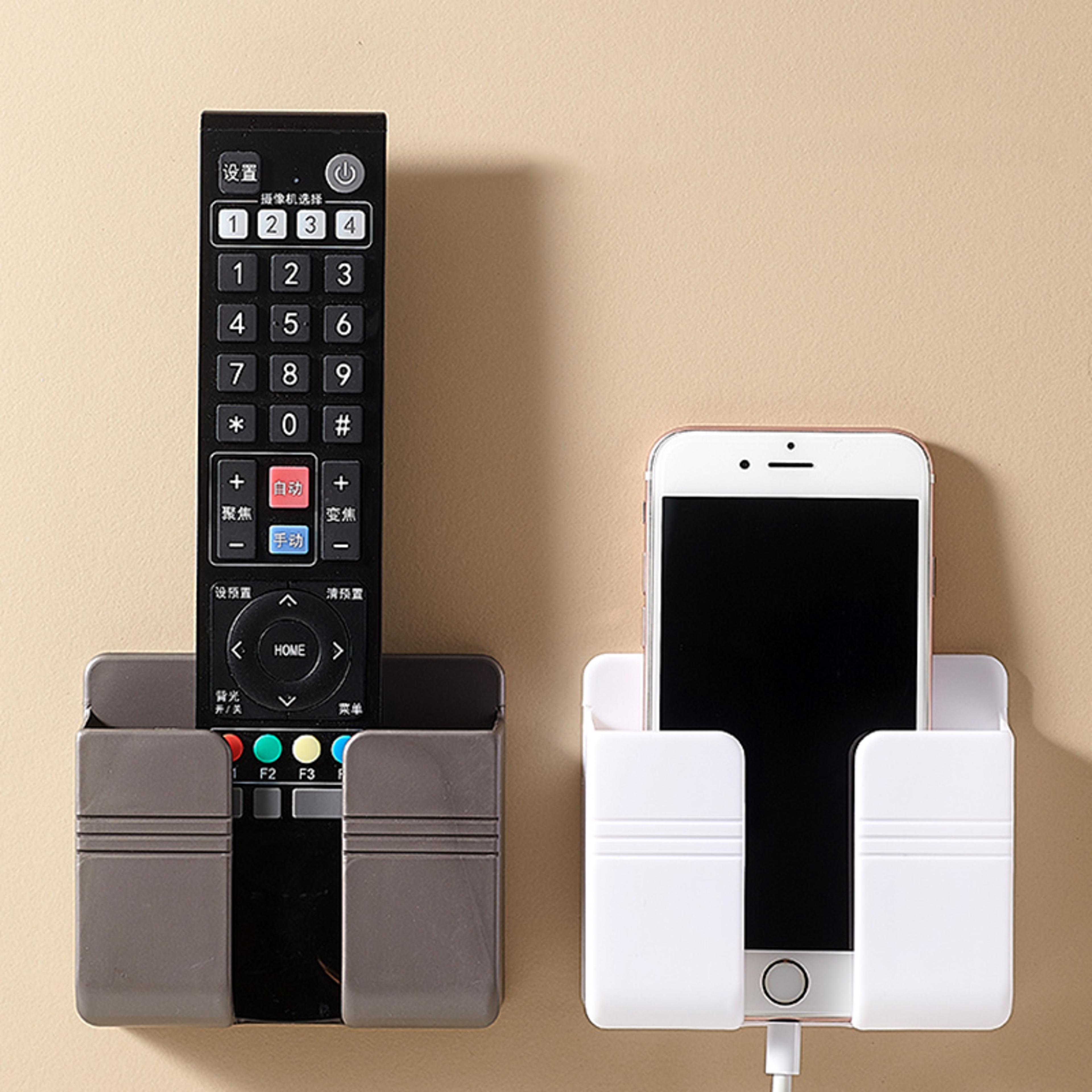 multifunction wall mounted holder stand, storage box for tv remote, mobile phone & diy charging organizer