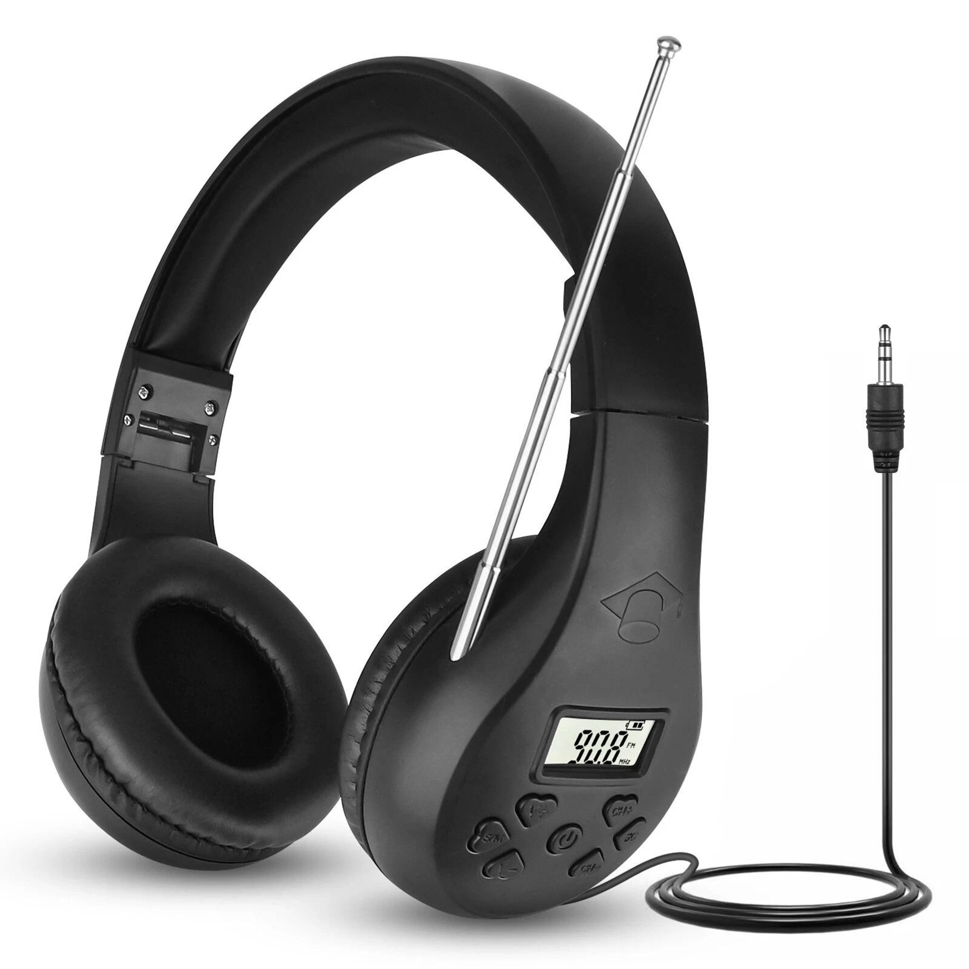 foldable fm radio headphones, stereo bass sound with noise reduction & clear reception