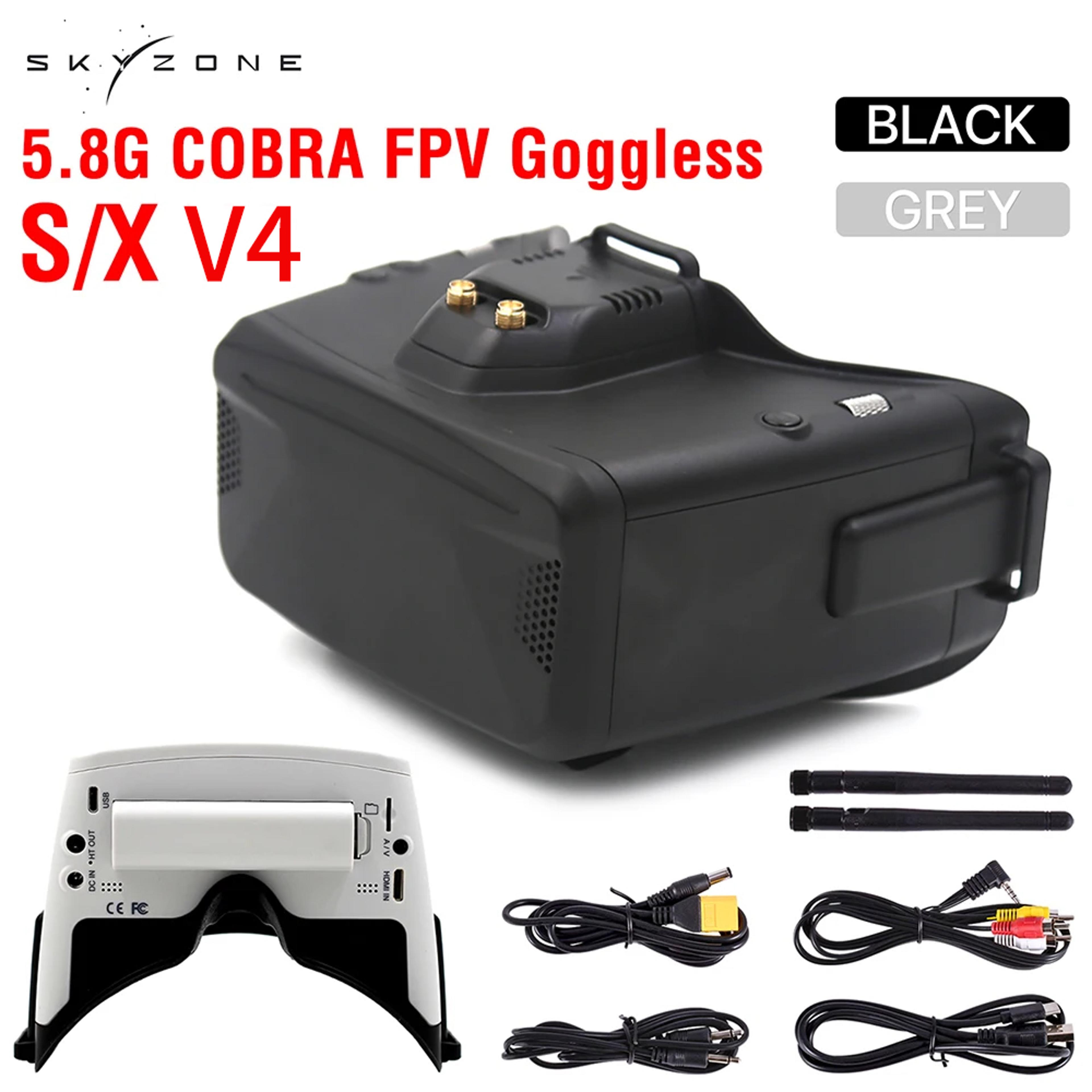 skyzone cobra fpv goggles w/ head tracker, dvr, 48ch receiver, dual display for fpv racing drone quadcopter