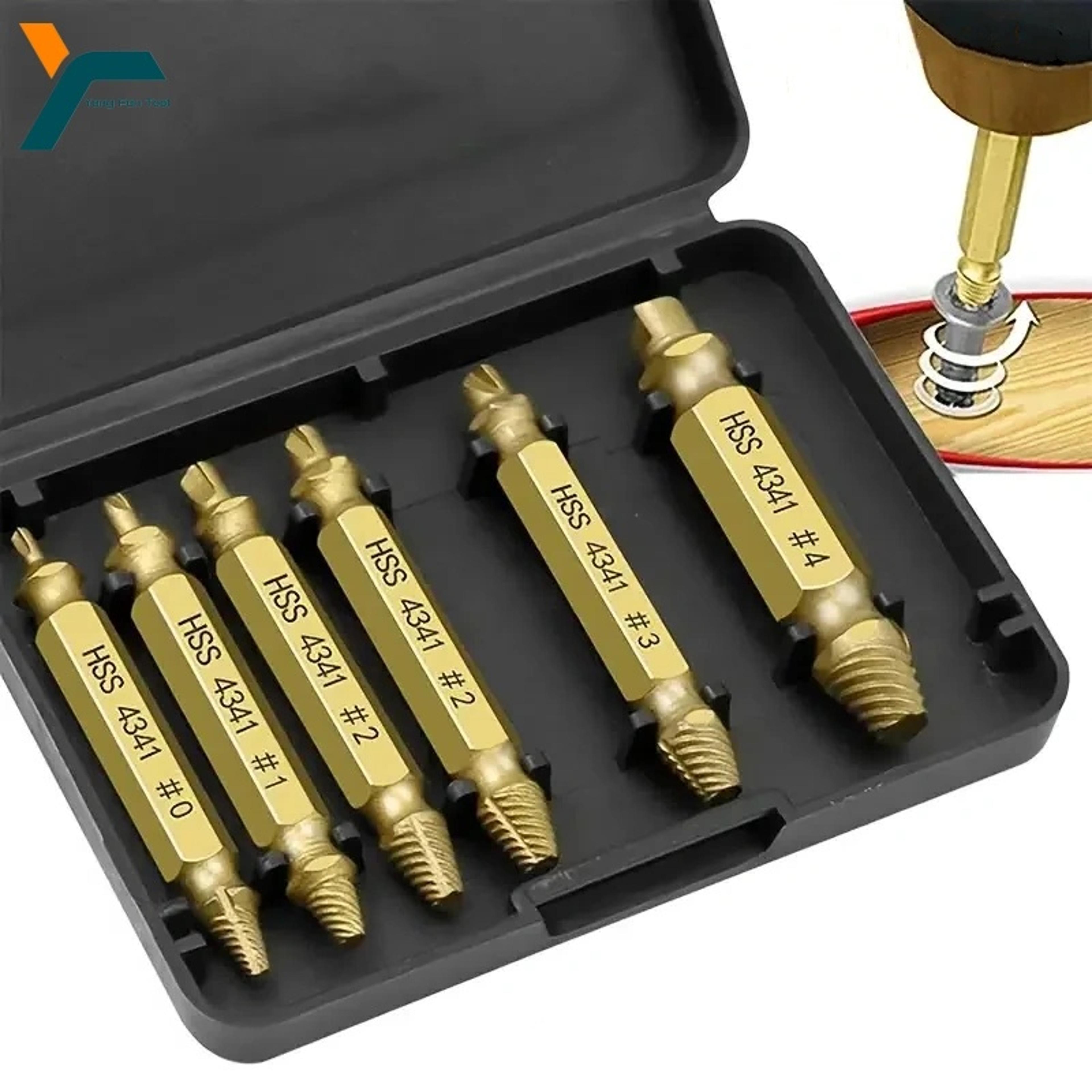 damaged screw extractor set, hss drill bit stripped broken remover kit quickly easily remove small, stuck, or rusted