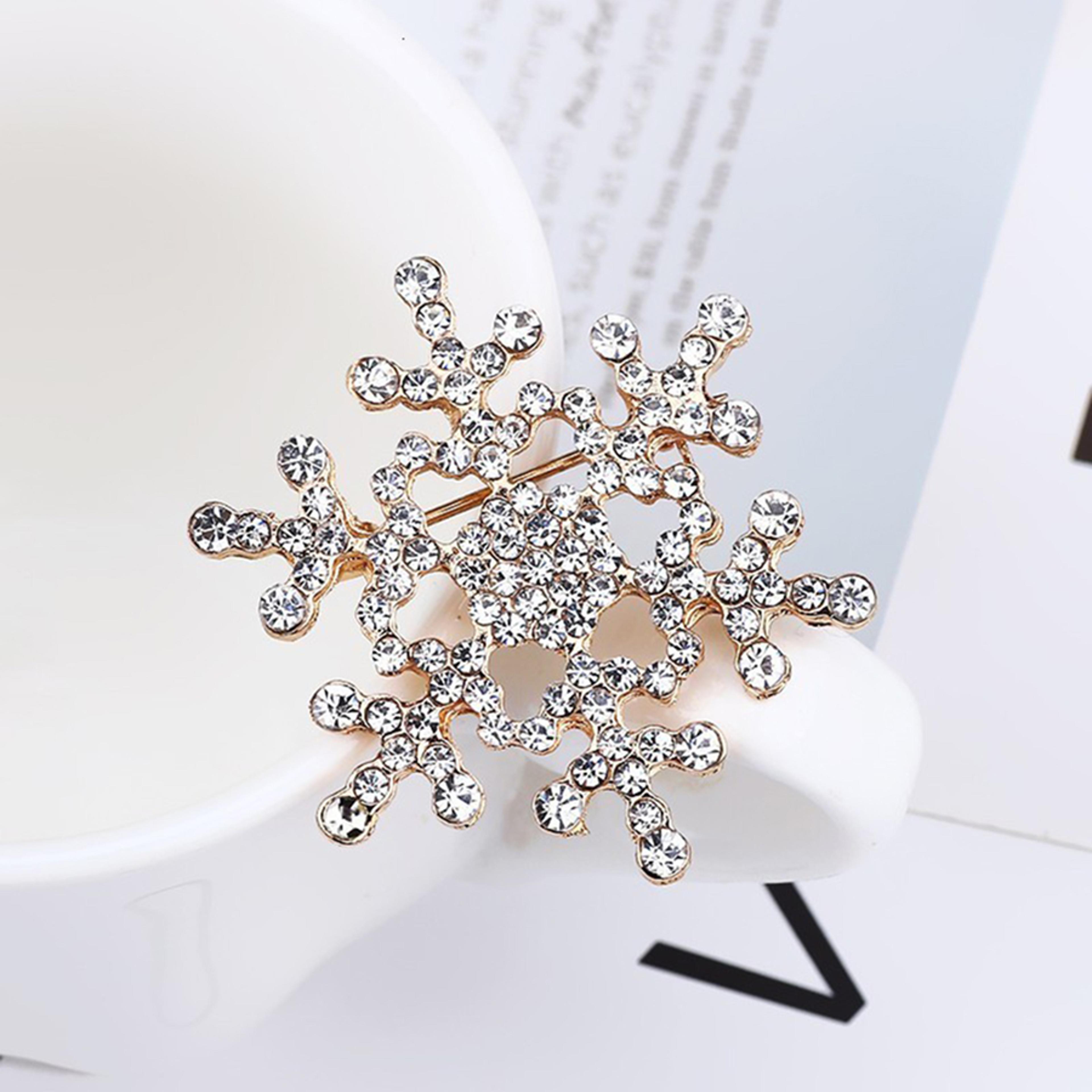 rhinestone snowflake brooches, winter flower pins, suit collar jewelry, sweater accessories, christmas gifts for women