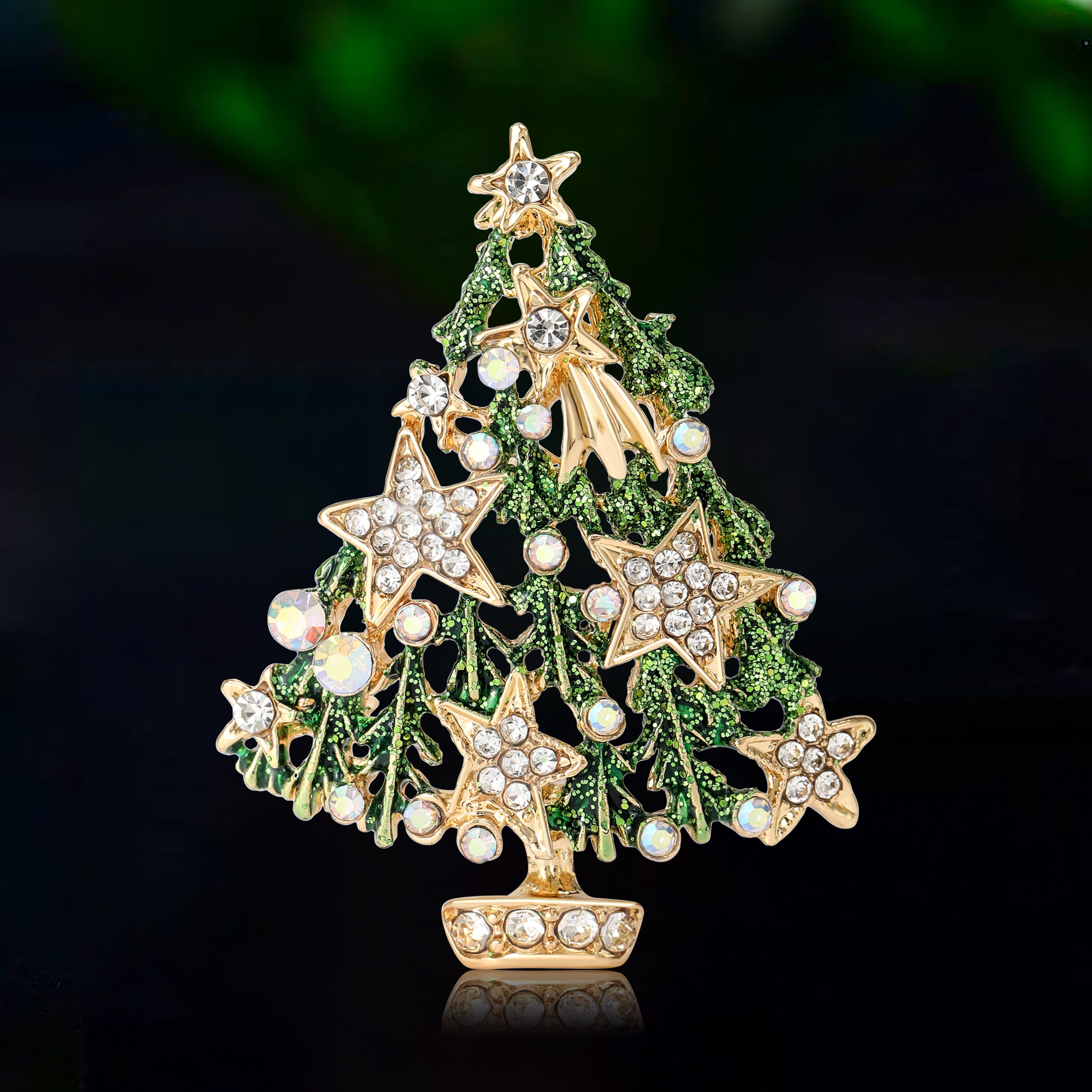 rhinestone plant pins, christma's enamel christmas tree brooches for women, event party decoration clothes accessories