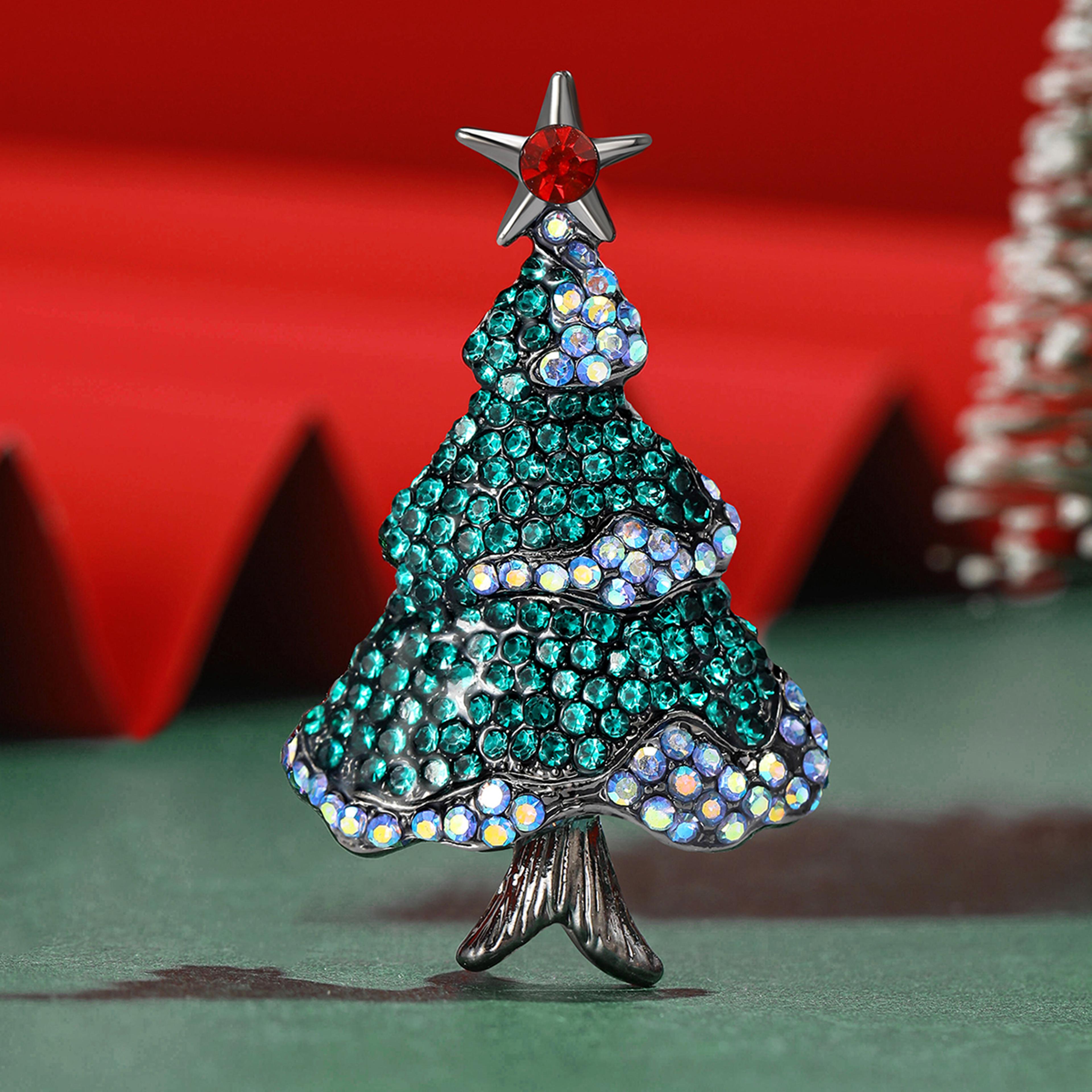 christmas rhinestones, christmas tree brooches for women, enamel plant pins, event party