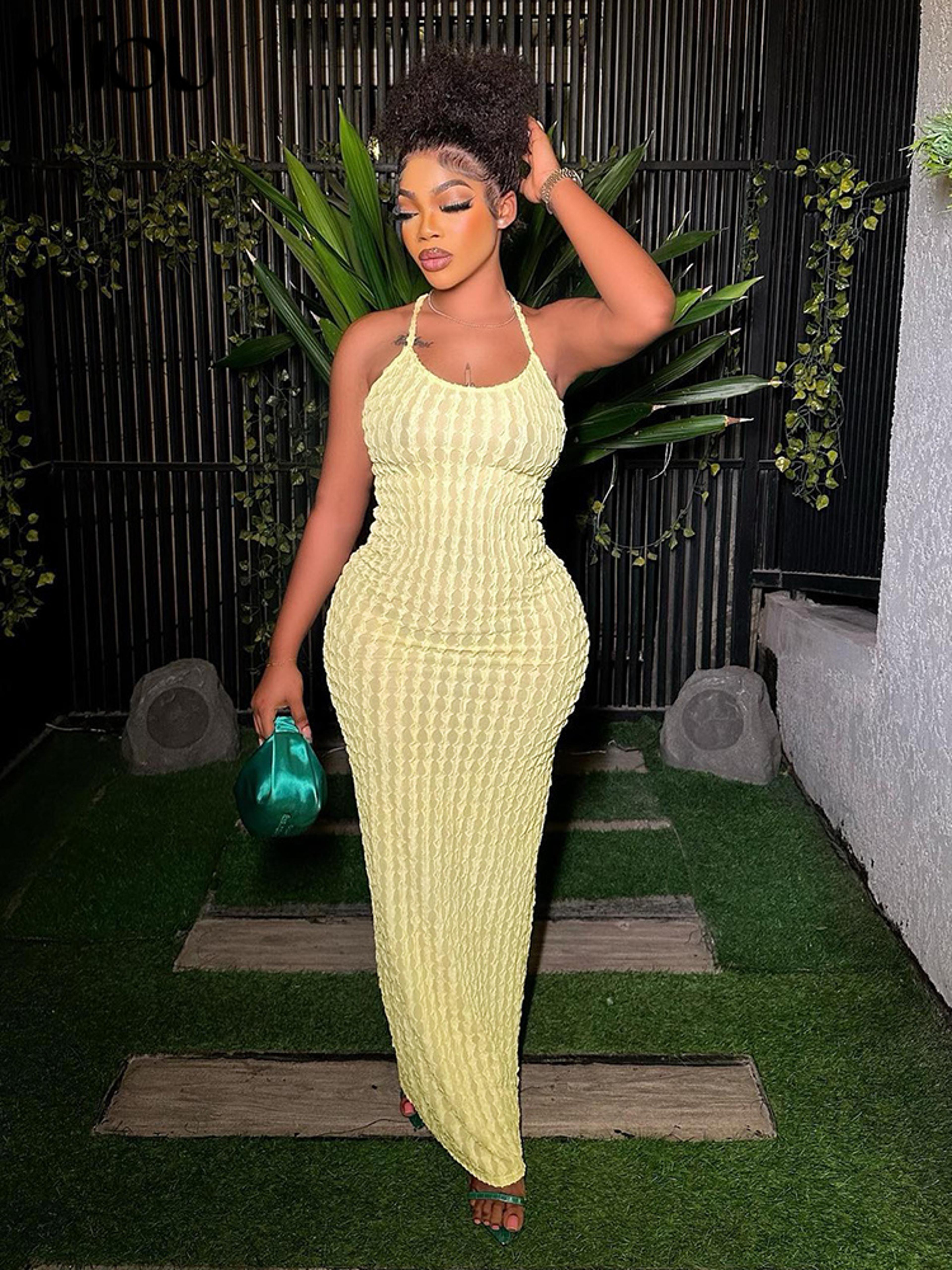 bandage maxi dress women solid ruched spaghetti strap, casual sleeveless backless bodycon party dress