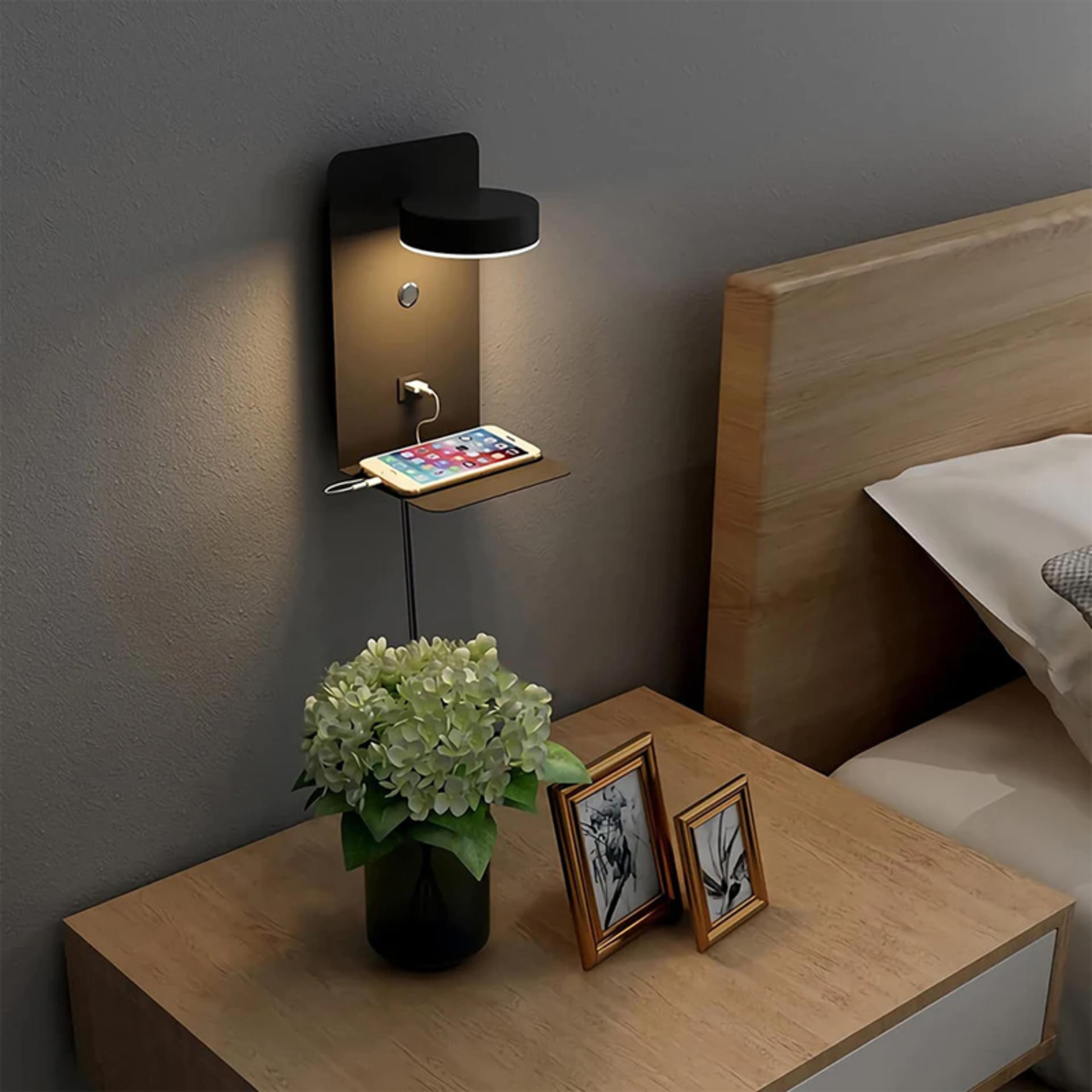 interior led wall light with mobile phone charging usb, wall lamp with switch, bedside reading light for living room