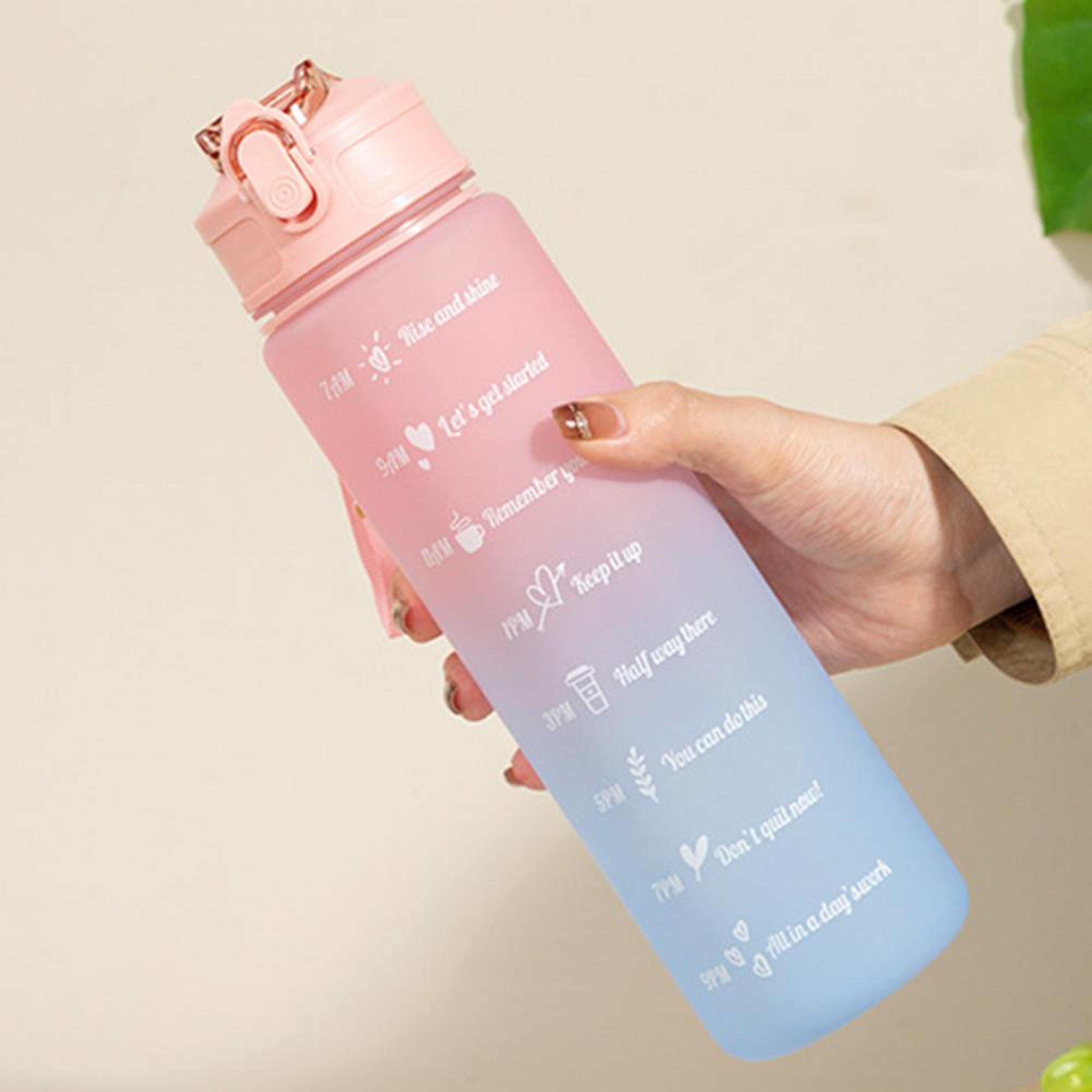 gradient rainbow frosted sports water bottle leakproof motivational fitness mug