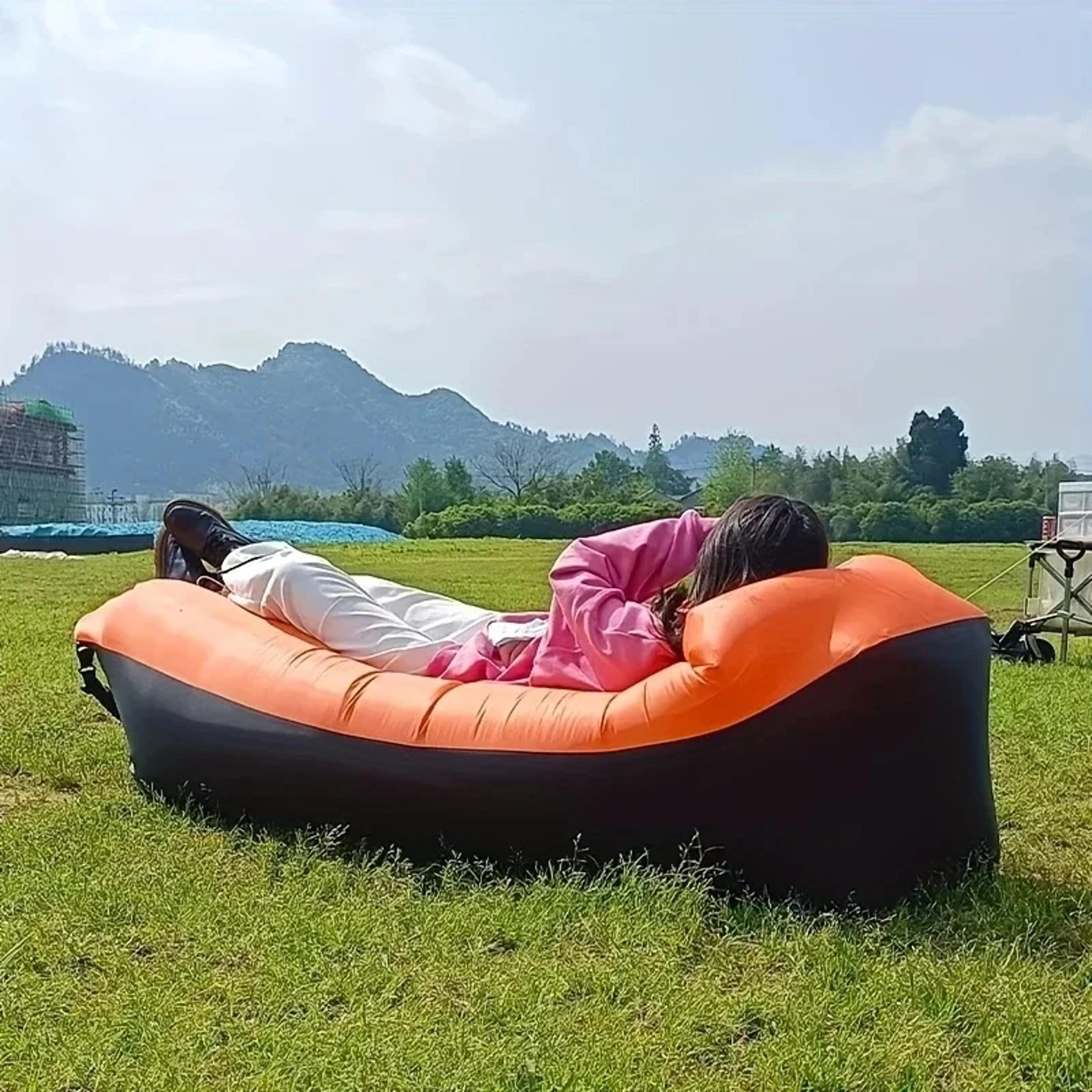 portable inflatable lounger with pillow waterproof portable air sofa for beach camping & festivals