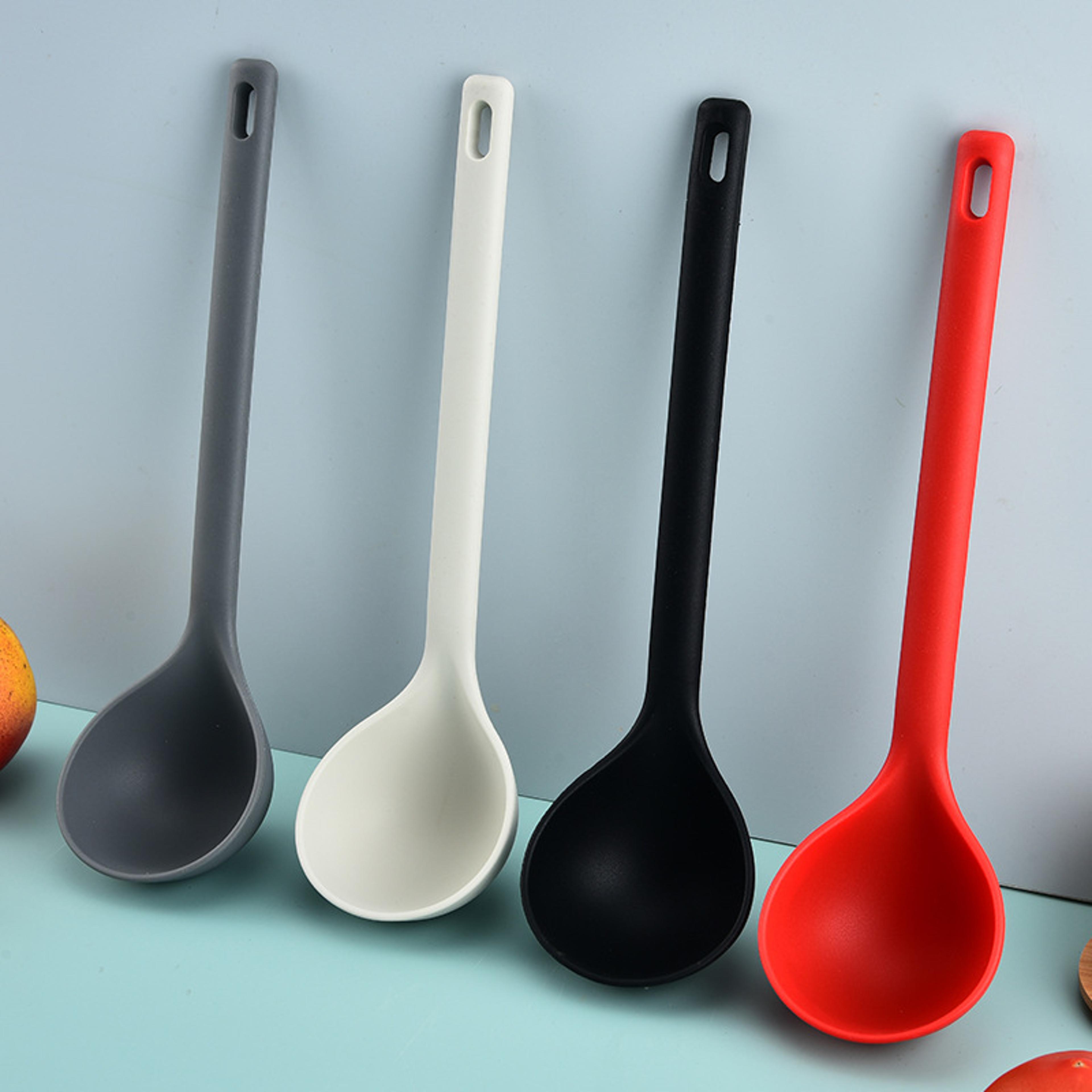 long handle silicone soup spoon for ramen, hot pot and everyday cooking