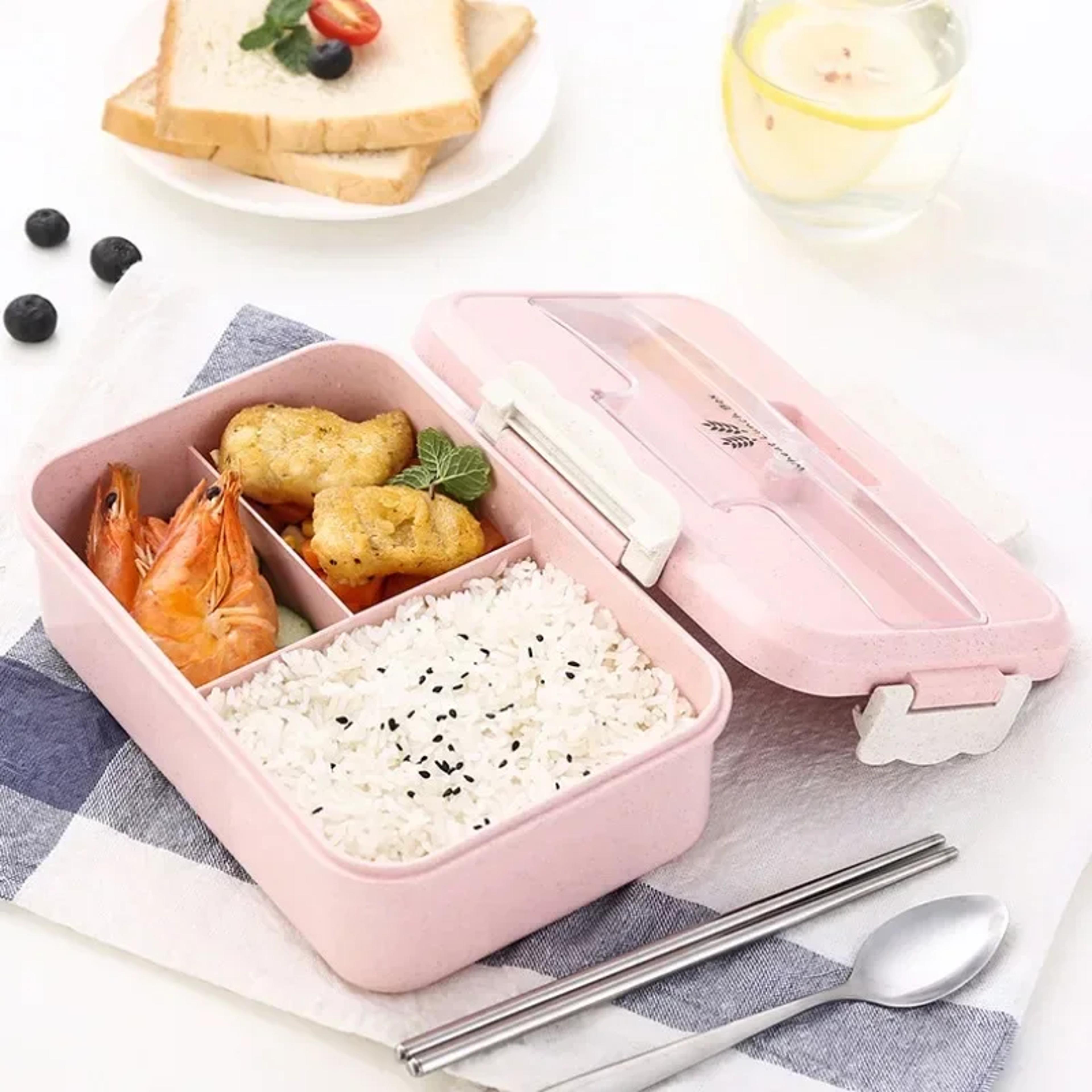 wheat straw microwave lunch box with spoon and chopsticks for kids school and office