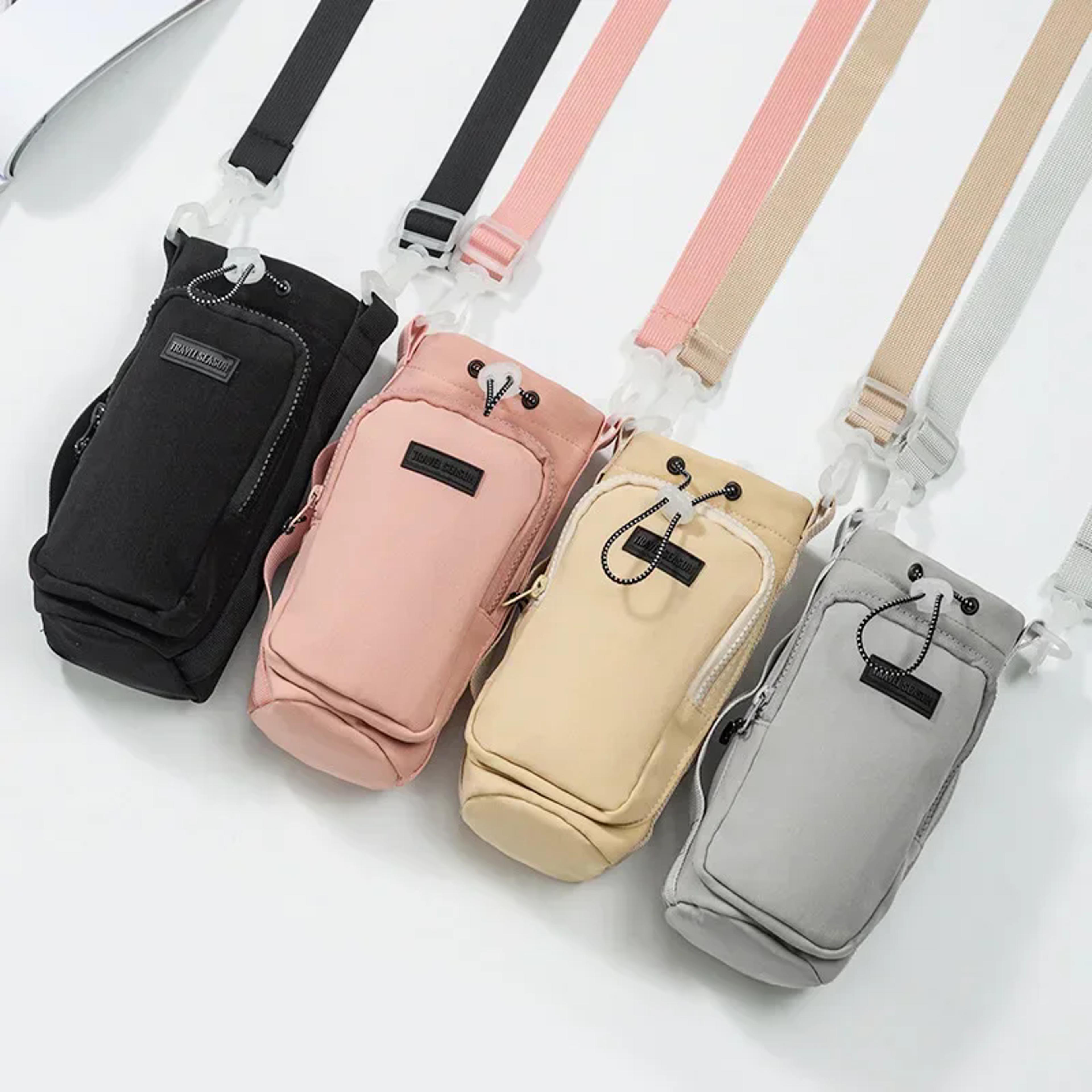 insulated water bottle carrier with strap and phone pocket