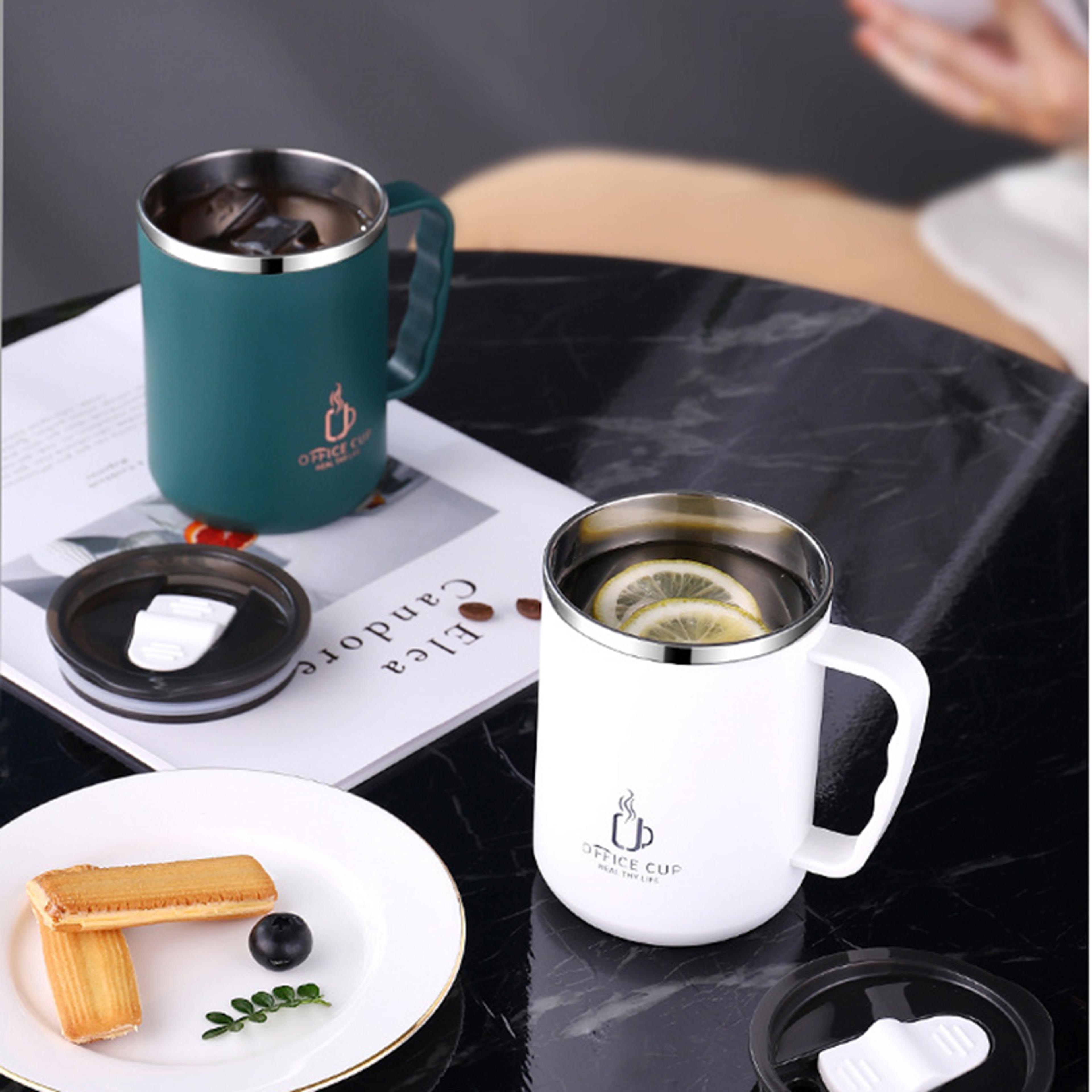 insulated coffee mug stainless steel thermos cup with handle and leak proof lid