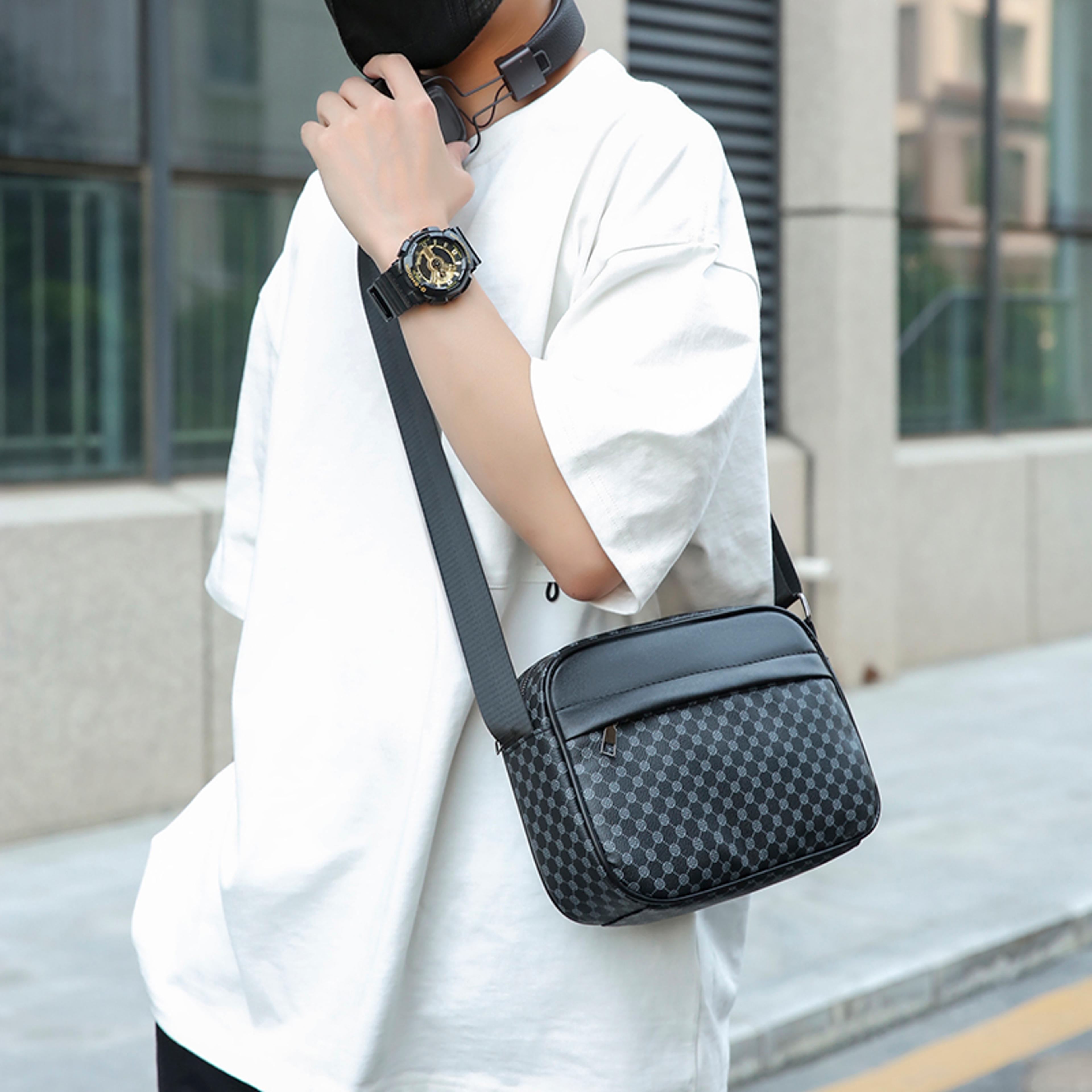 lightweight pu leather men's messenger bag with wide strap for work and daily travel