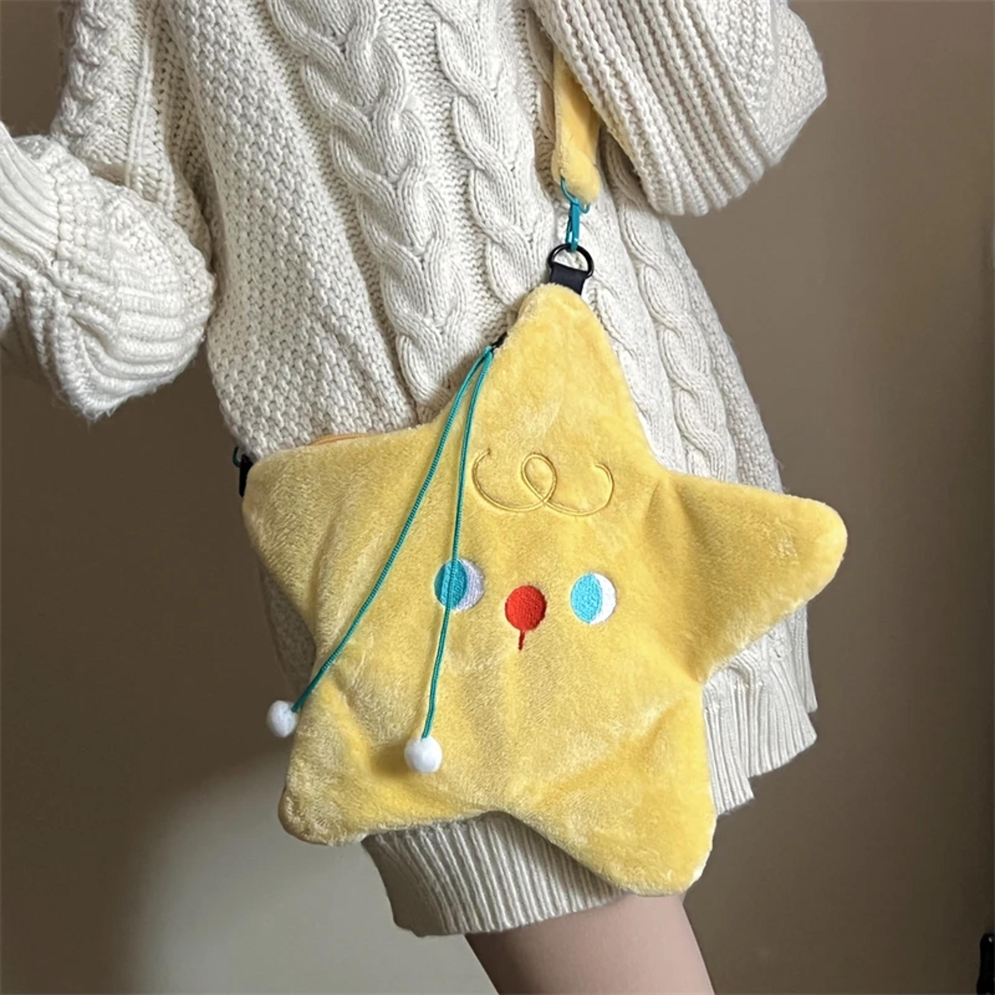 cute star plush crossbody bag for women soft faux fur shoulder purse