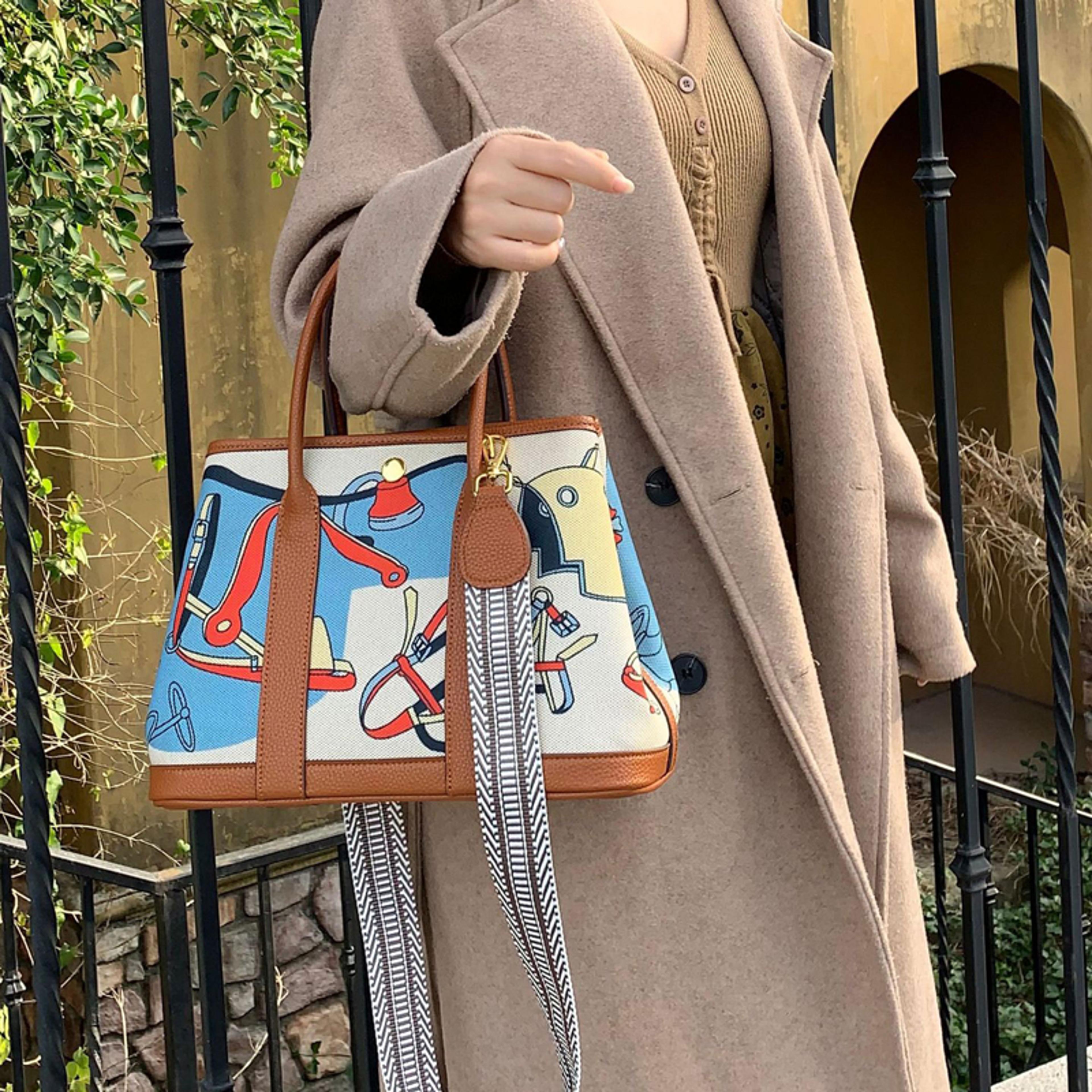 painted canvas patchwork tote bag large capacity printed shoulder handbag
