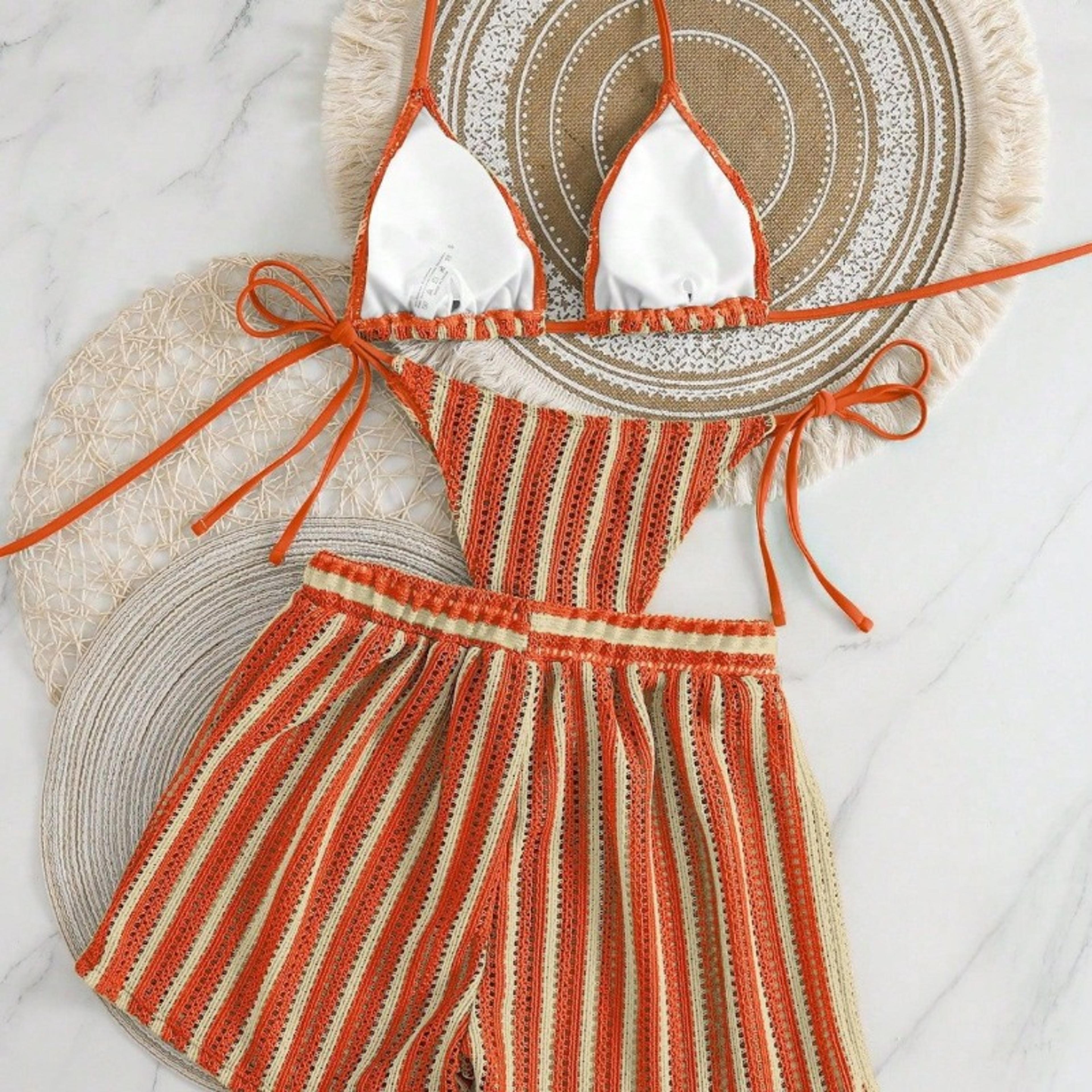 mesh tie up bikini set with high cut bottoms
