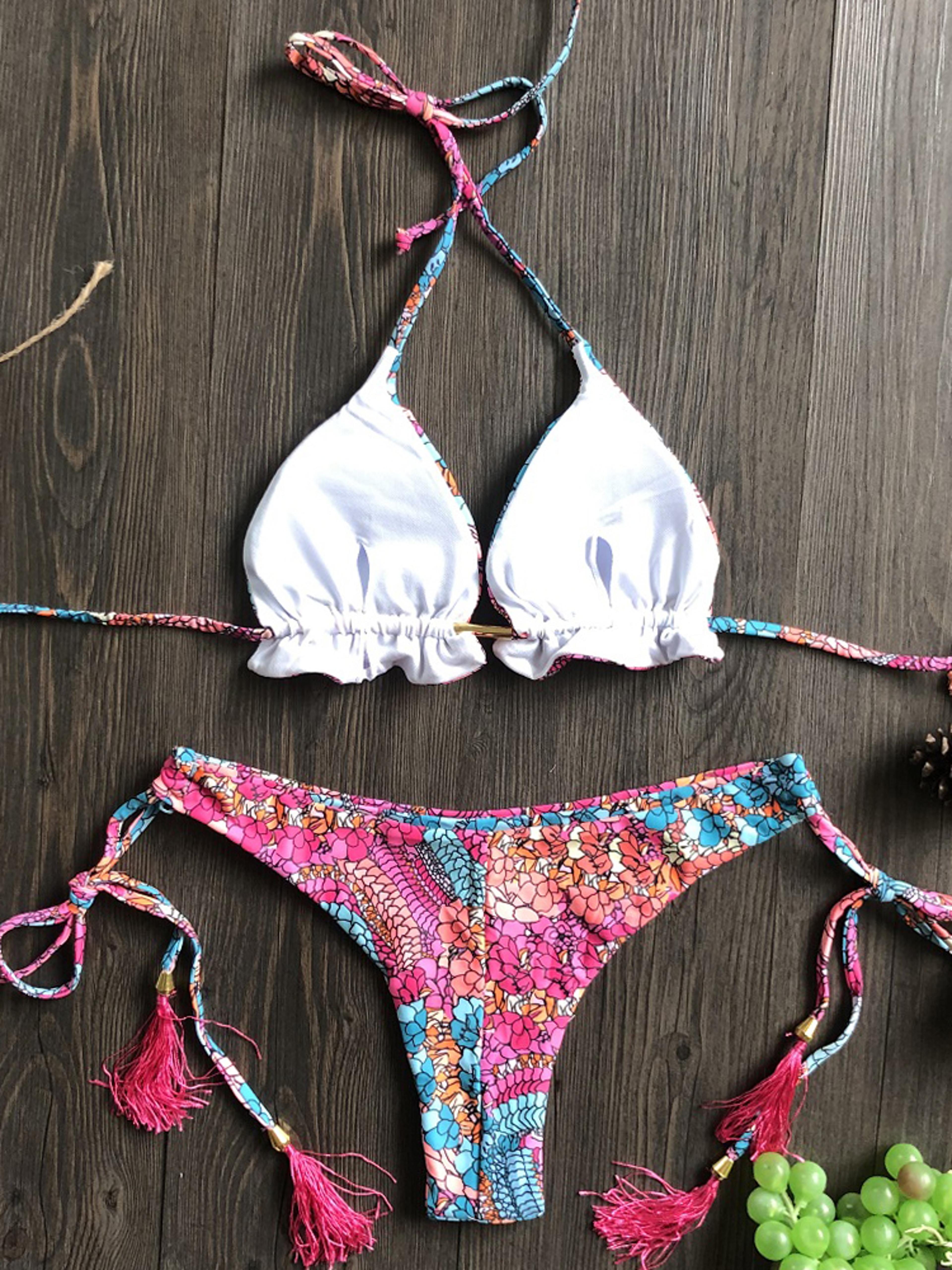 floral string bikini set push up women swimwear