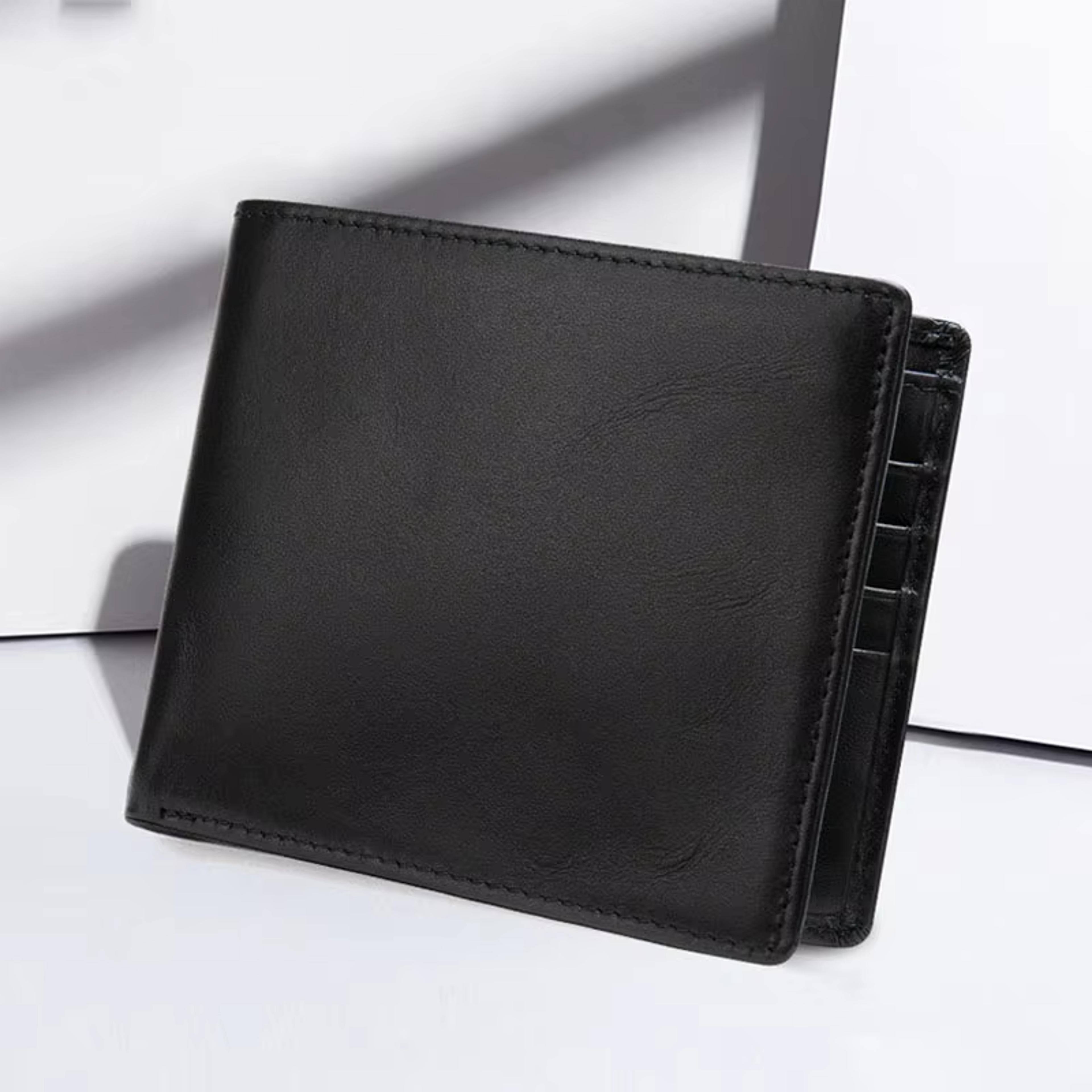 soft genuine leather wallet for men compact black cow leather card holder