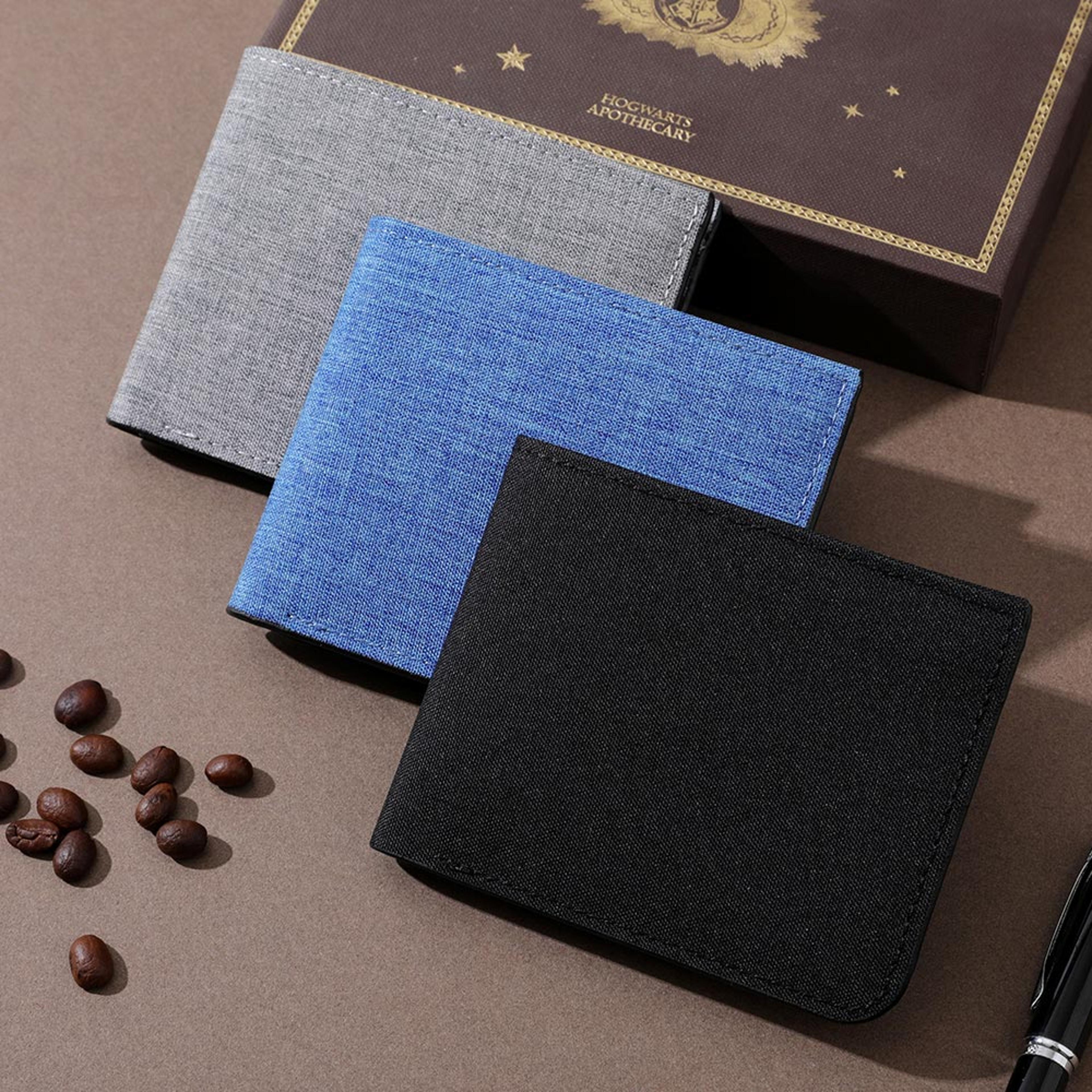 mens canvas bifold wallet with photo card holder