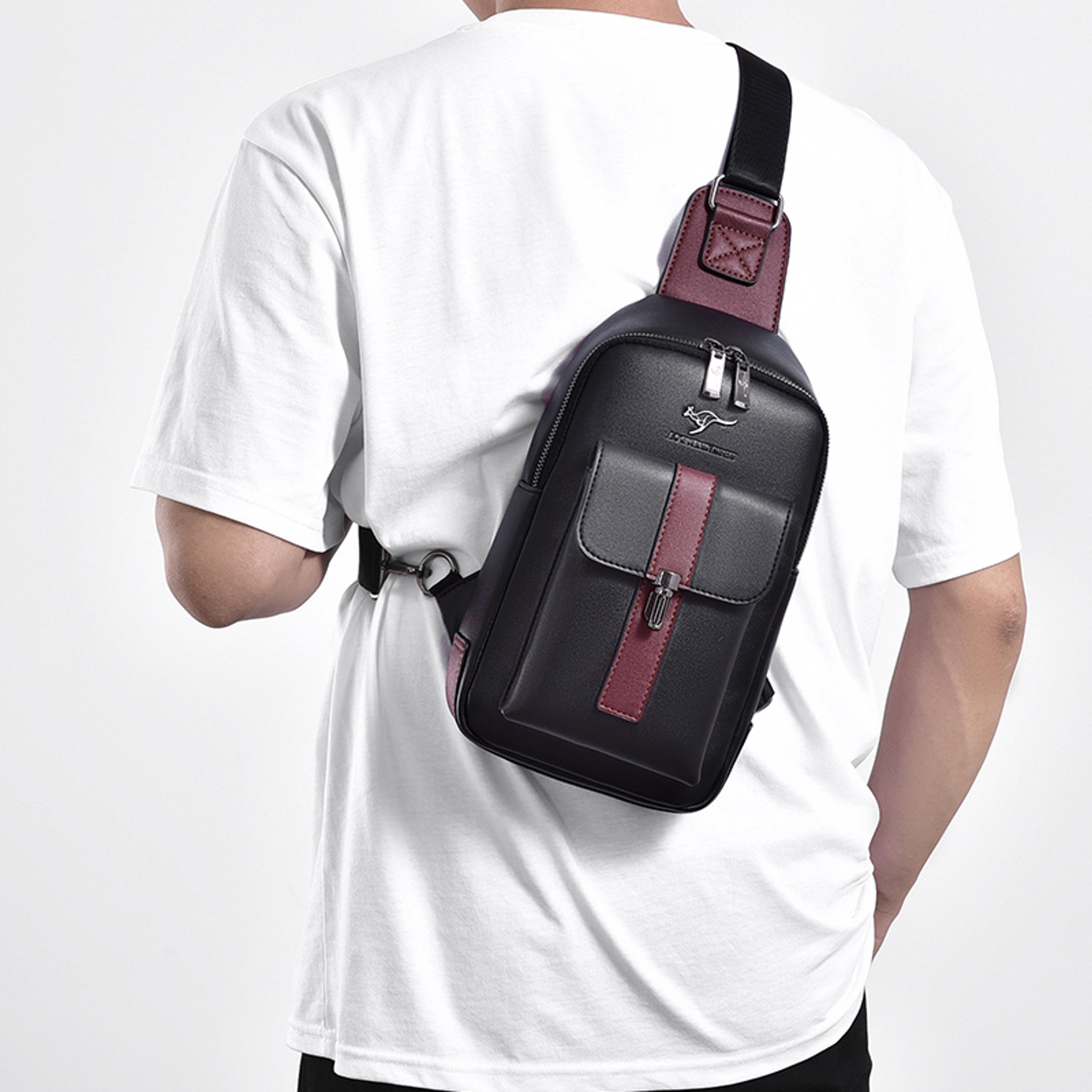 mens leather chest bag travel sling crossbody shoulder bag