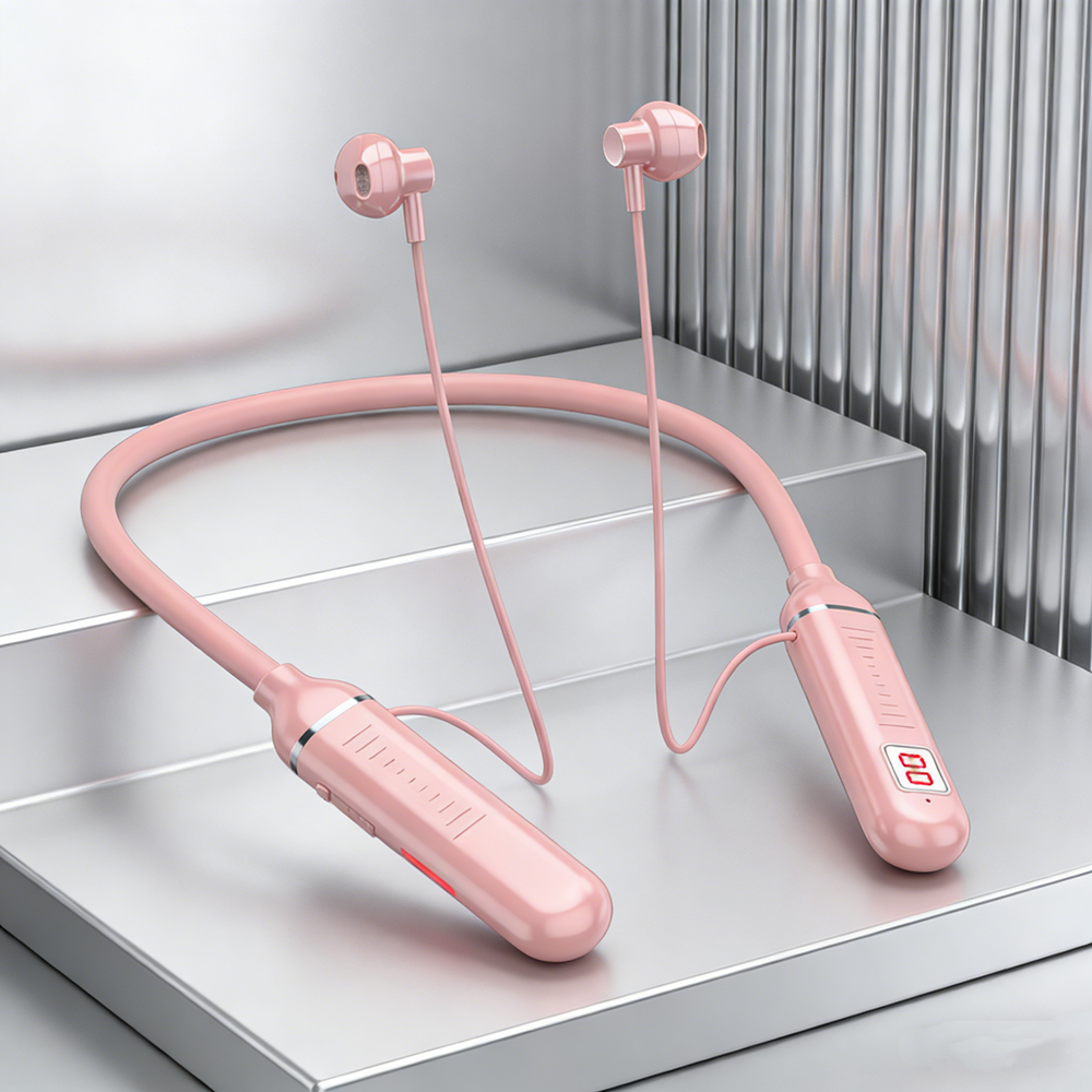 bluetooth neckband headphones with led display, mic and tf card support