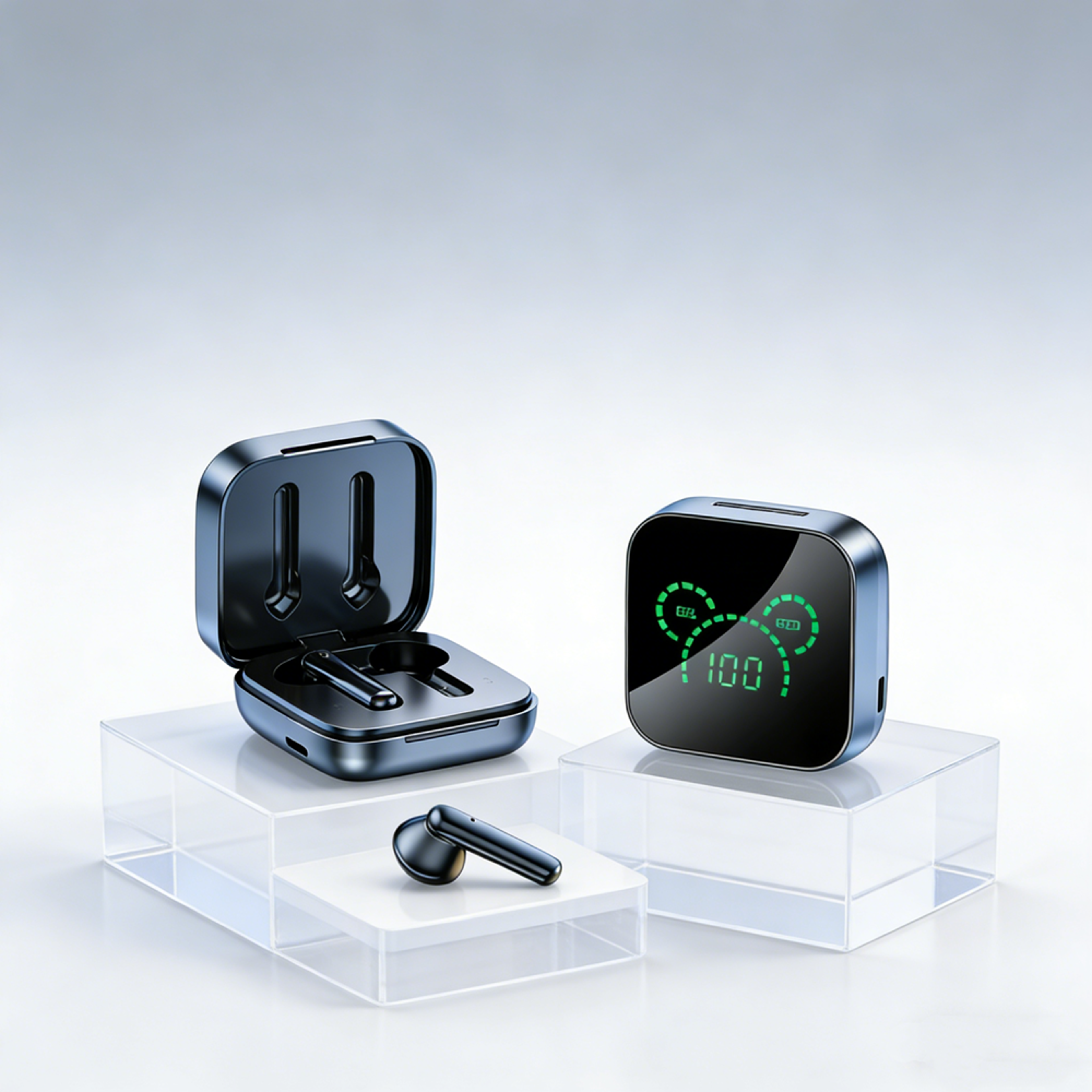 wireless bluetooth earbuds with led display and touch control