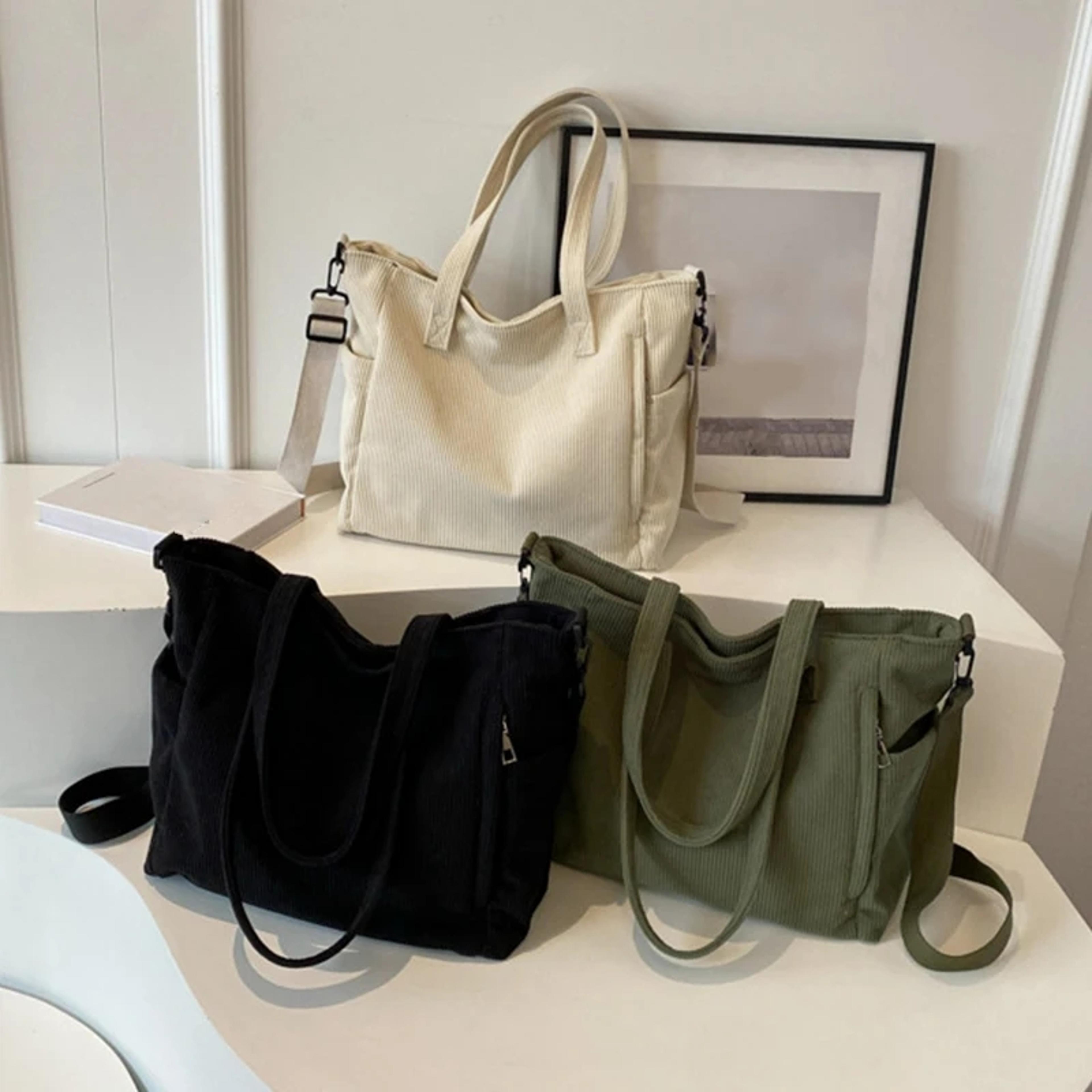 fashionable striped velvet tote bag large capacity corduroy shoulder bag for women