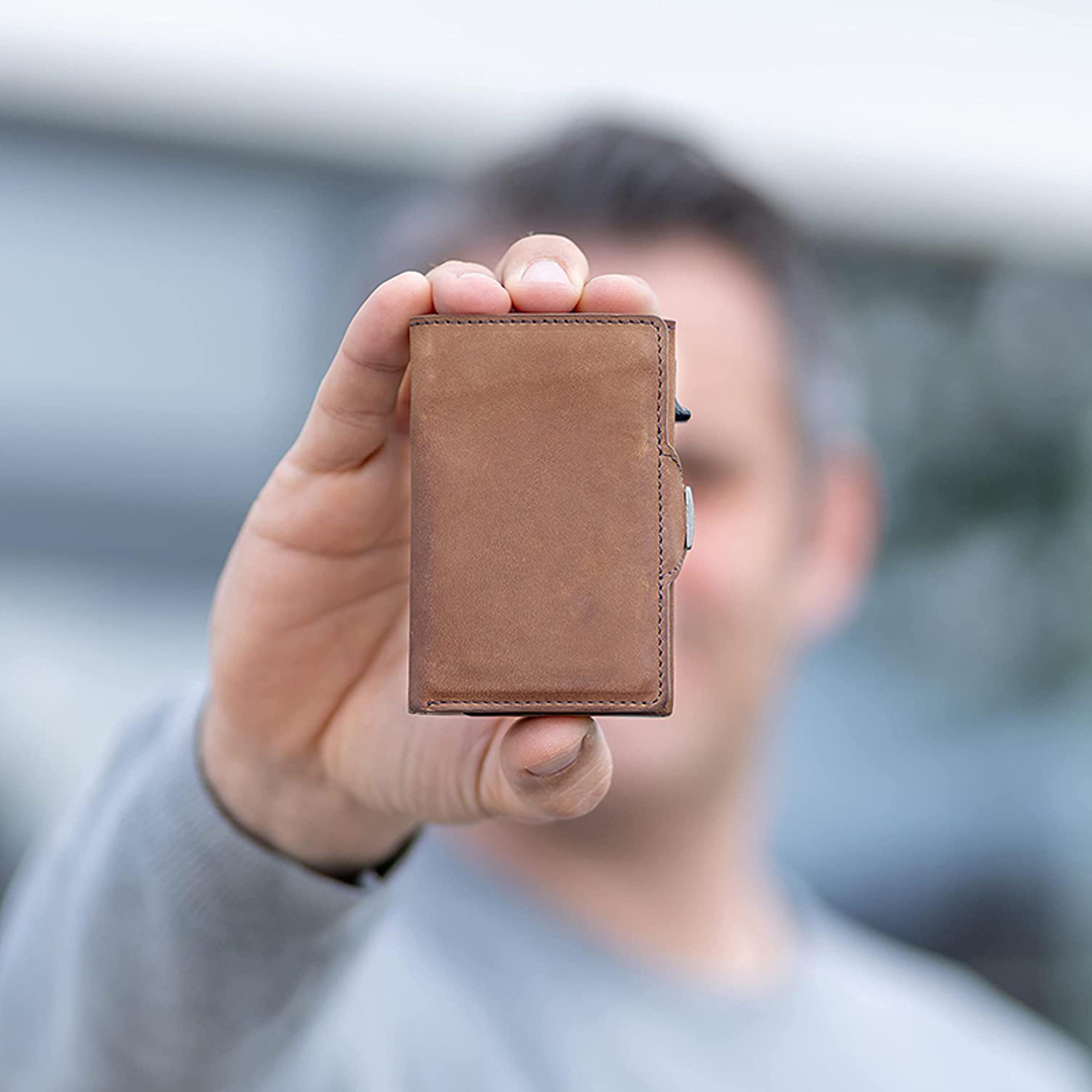 pop up rfid protection genuine leather wallet for men & women with compartment for notes and coins