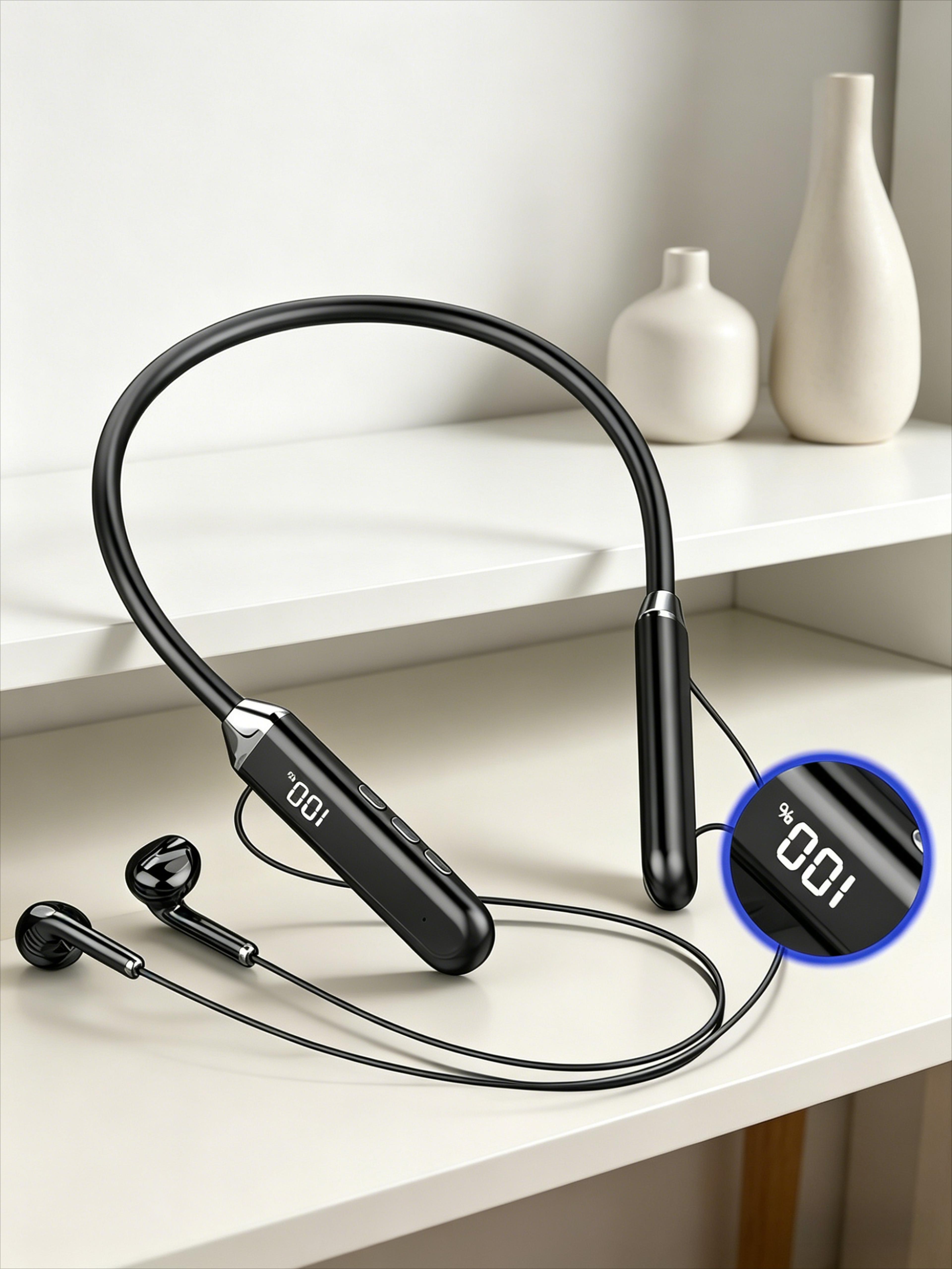 tws wireless bluetooth neckband headphones with hifi sound & long battery life