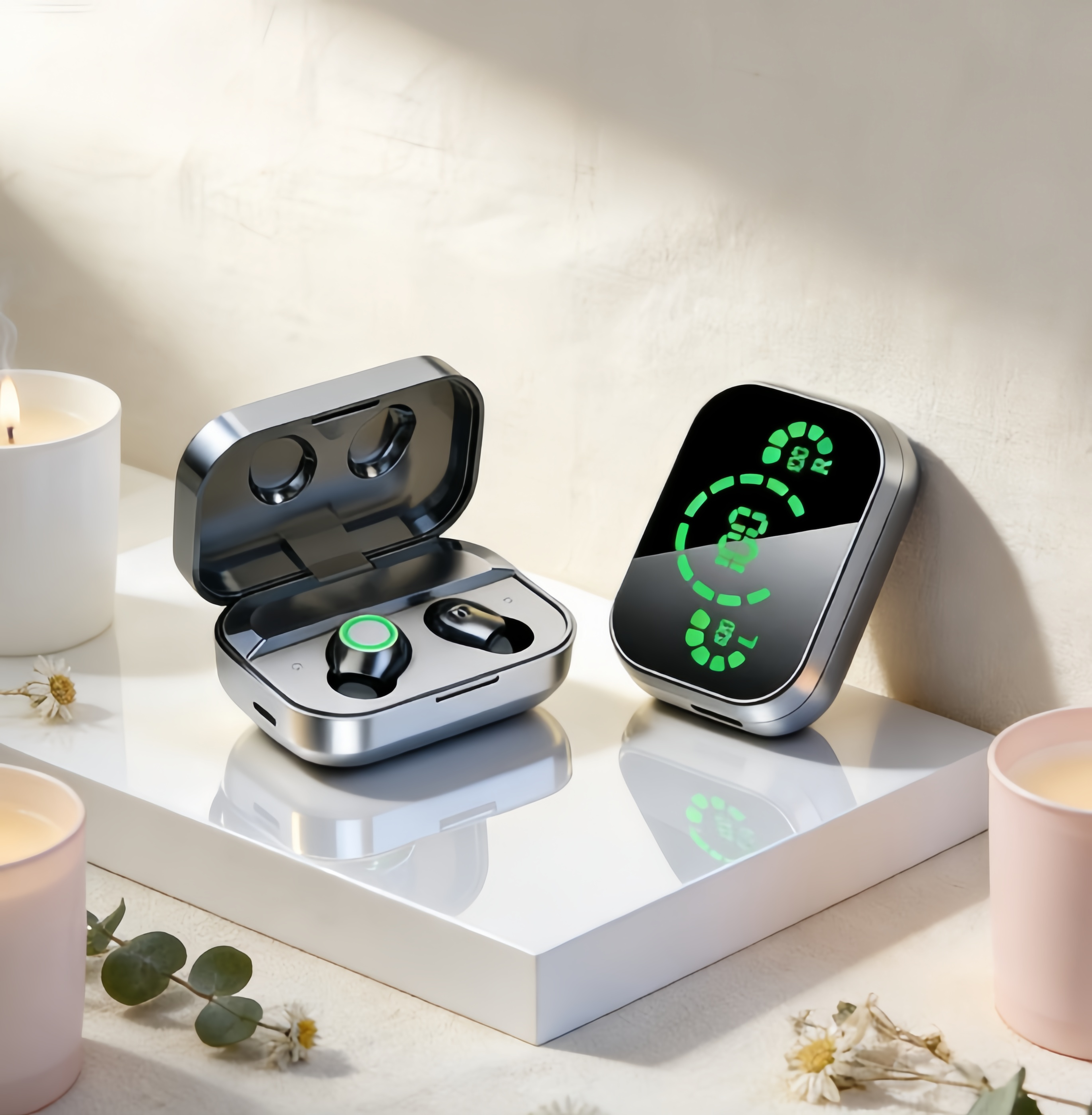 premium wireless bluetooth earbuds with mic & led charging case