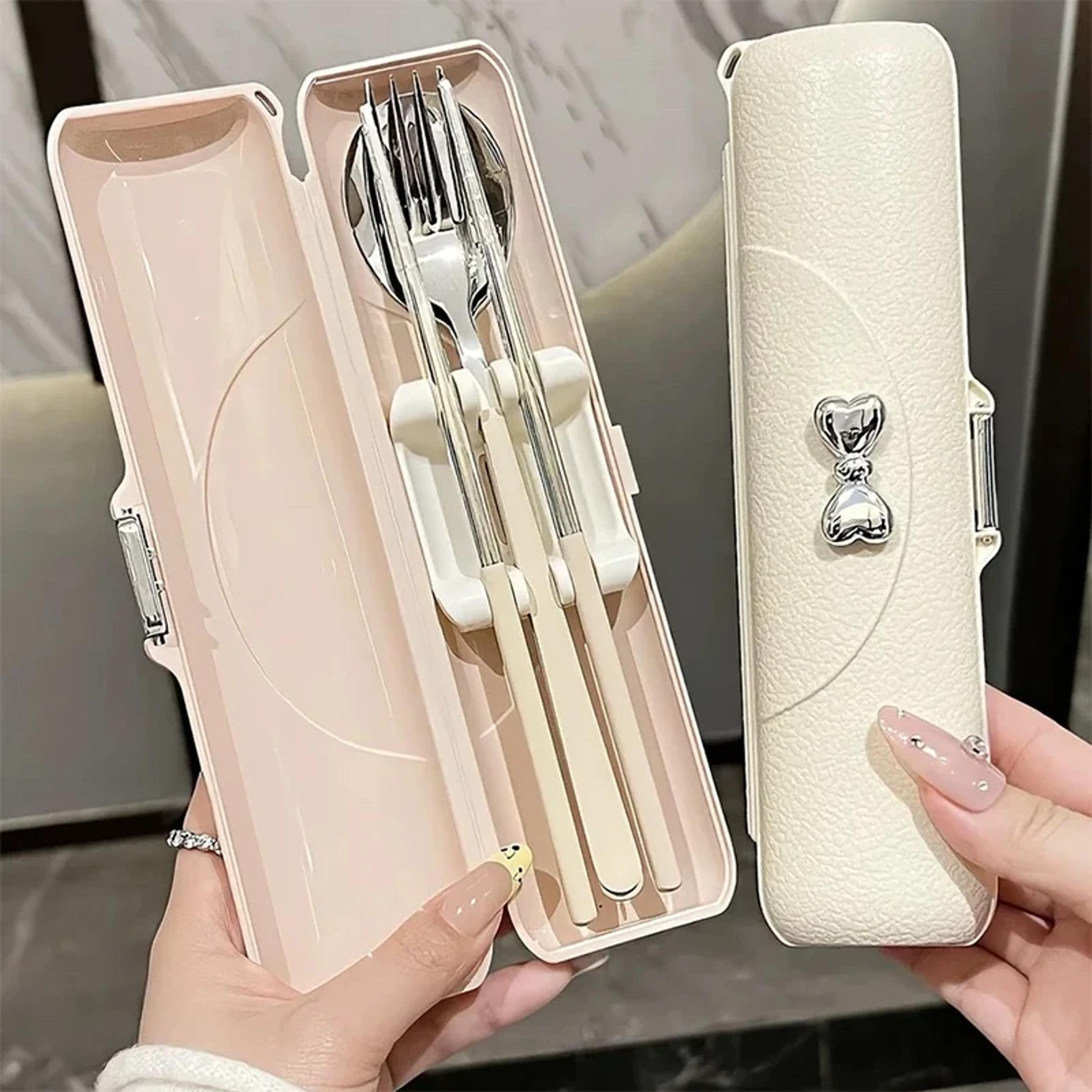 premium stainless steel portable cutlery set with compact travel storage box